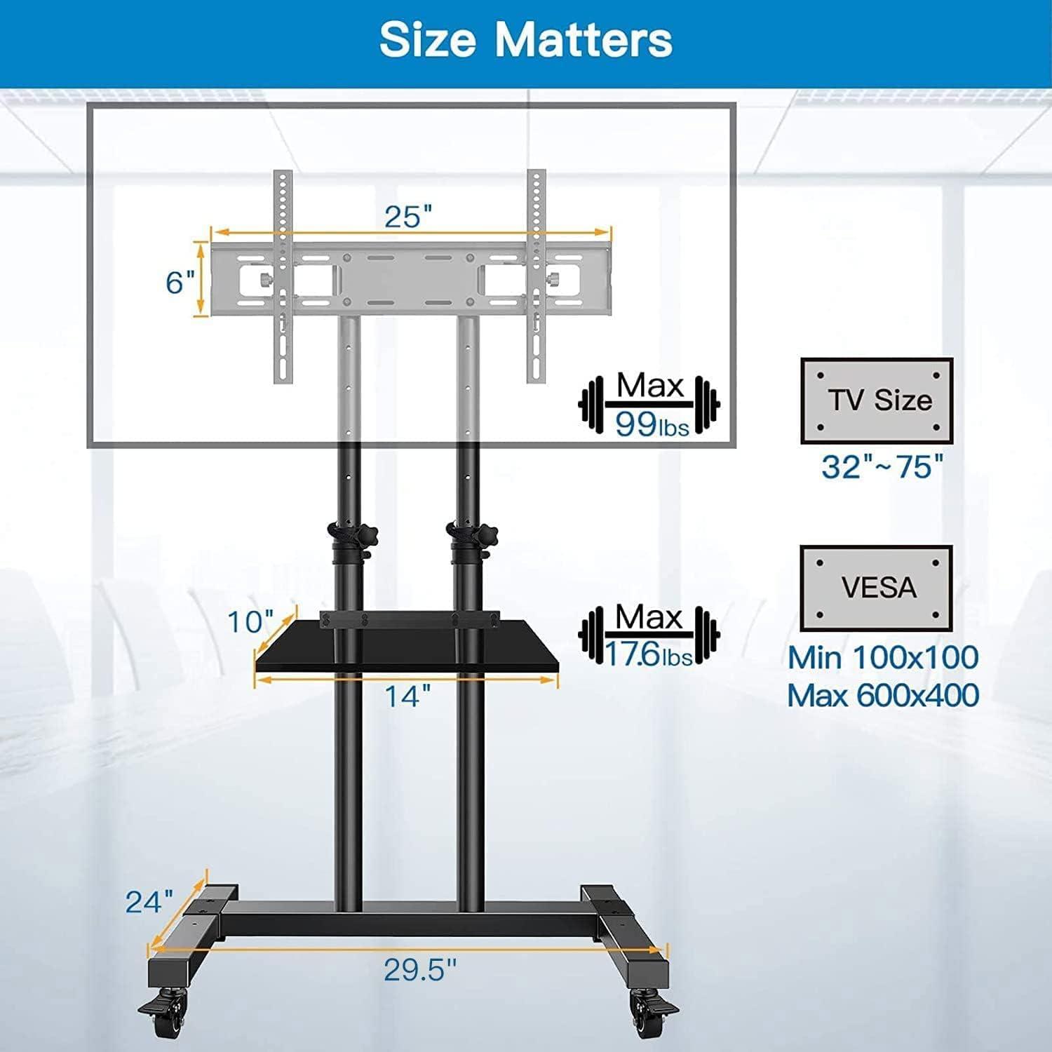 imagePERLESMITH Mobile TV Stand on Wheels for 3275 Inch FlatCurved Panel Screens