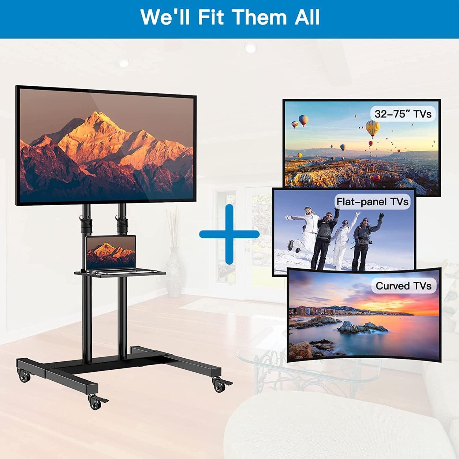 imagePERLESMITH Mobile TV Stand on Wheels for 3275 Inch FlatCurved Panel Screens