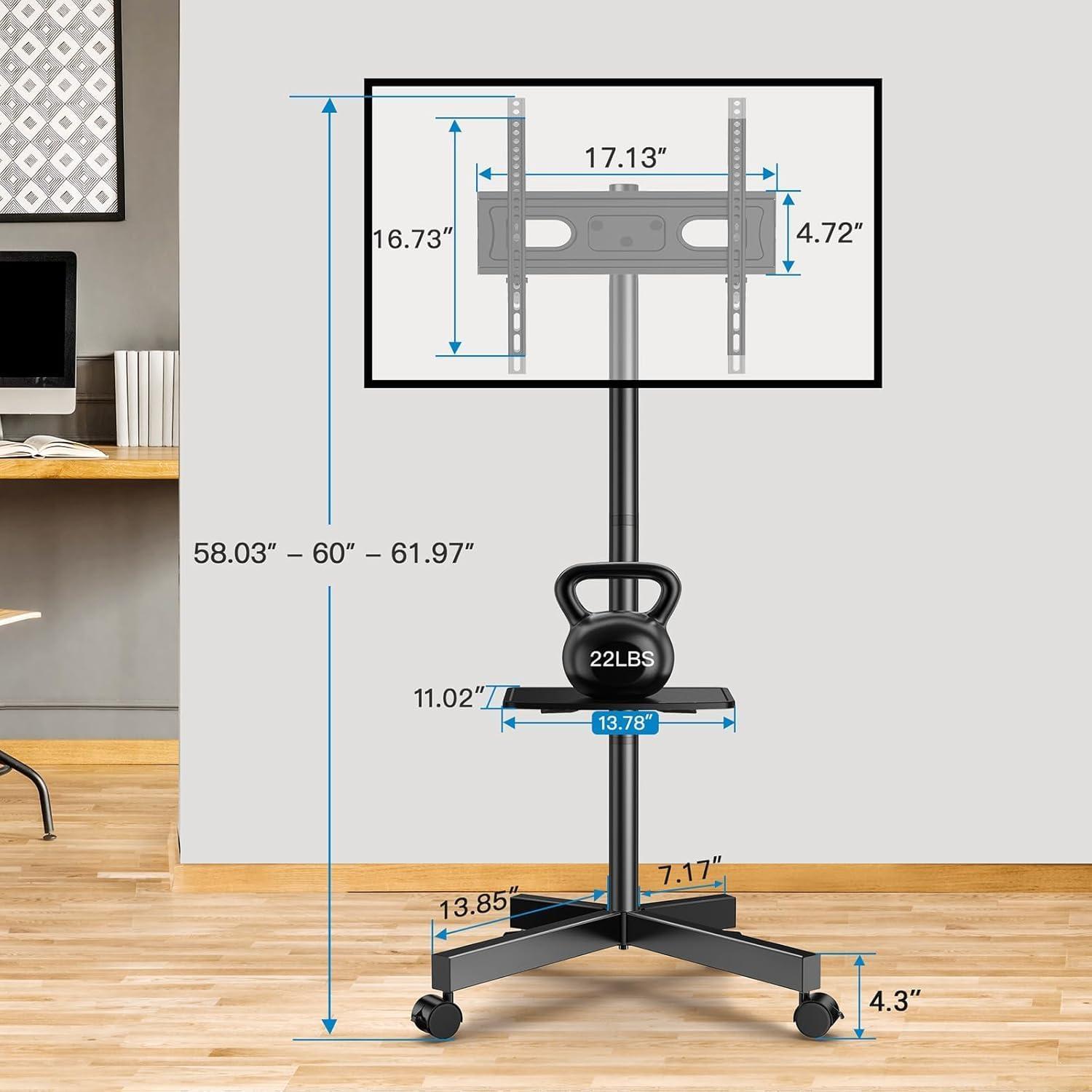 imagePERLESMITH Rolling TV Stand on Wheels for 3283 Inch Screens up to 110lbs Mobile TV Cart Height Adjustable Portable Outdoor TV Stand Tilt Rolling TV Cart with Shelf Max VESA 600x400mm PSTVMC032360 Inch
