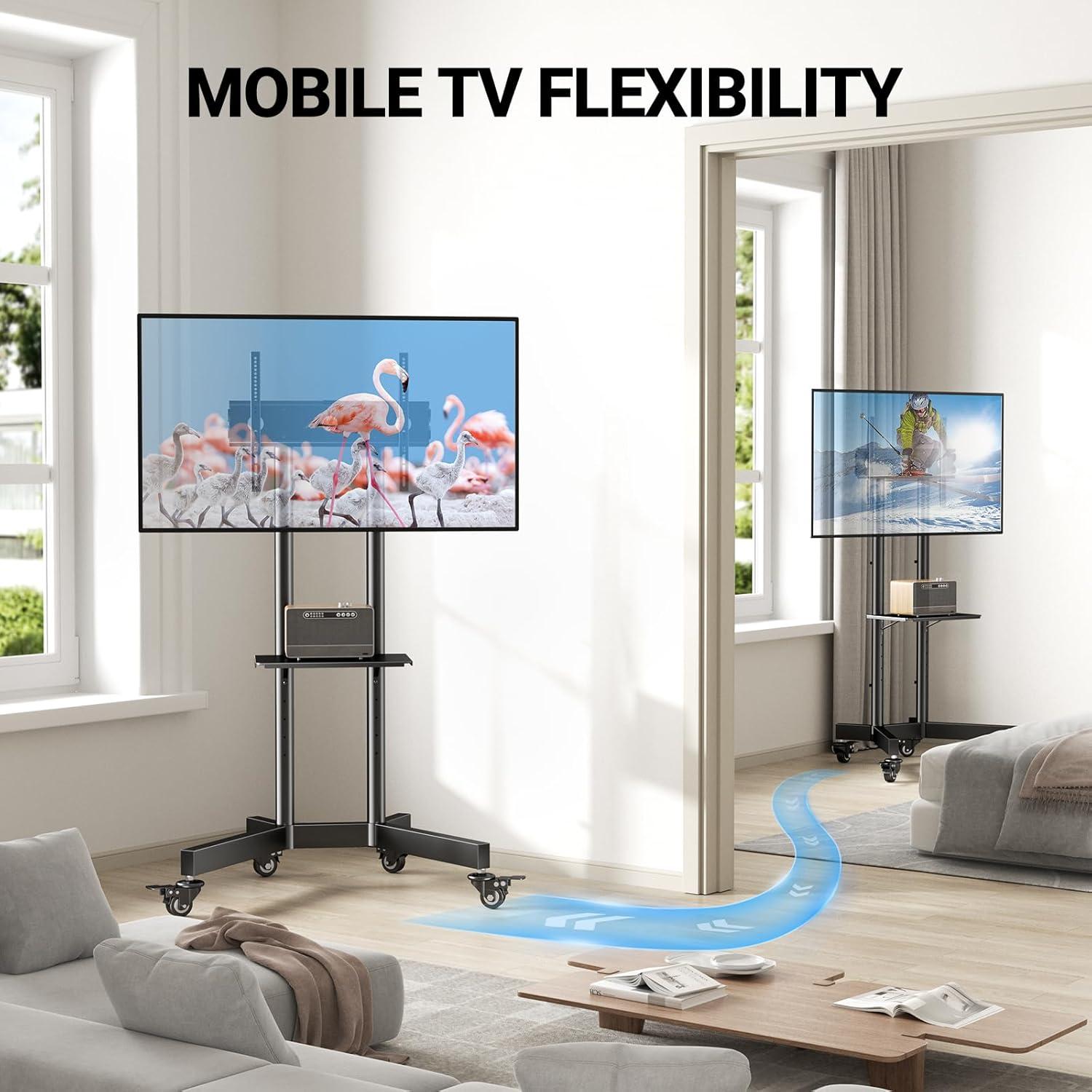 imageRollingMobile TV Cart with Wheels for 3282 Inch Rolling TV Stand for 3285 Inch TVs
