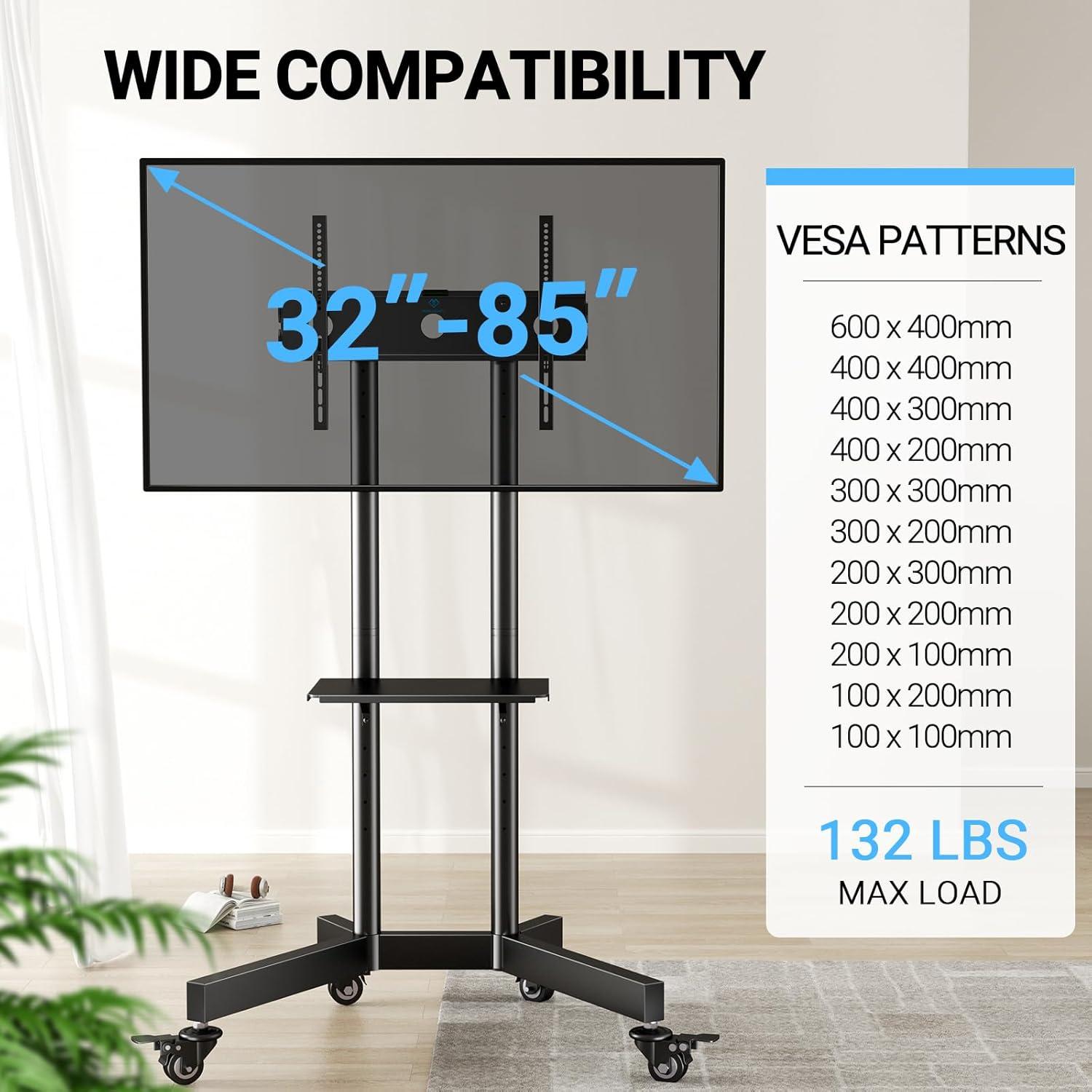 imageRollingMobile TV Cart with Wheels for 3282 Inch Rolling TV Stand for 3285 Inch TVs