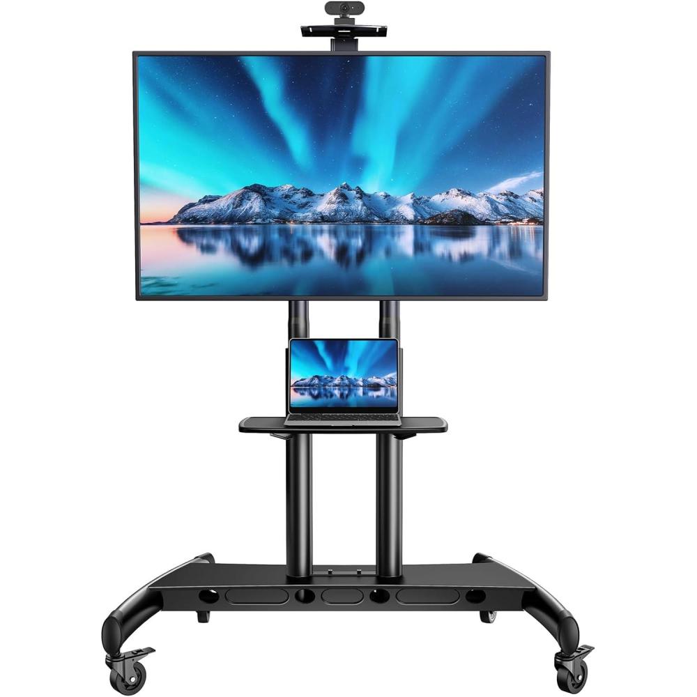 imagePERLESMITH Rolling TV Stand on Wheels for 3283 Inch Screens up to 110lbs Mobile TV Cart Height Adjustable Portable Outdoor TV Stand Tilt Rolling TV Cart with Shelf Max VESA 600x400mm PSTVMC035590 Inch