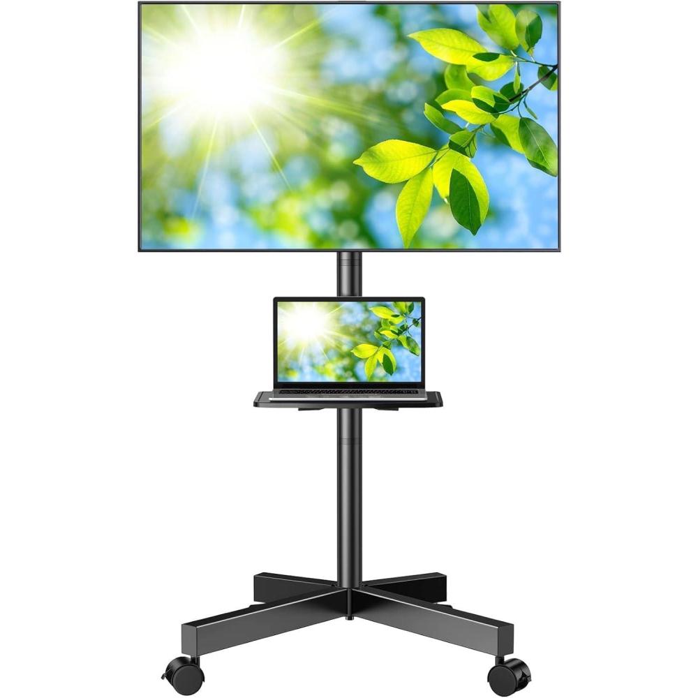 imagePERLESMITH Rolling TV Stand on Wheels for 3283 Inch Screens up to 110lbs Mobile TV Cart Height Adjustable Portable Outdoor TV Stand Tilt Rolling TV Cart with Shelf Max VESA 600x400mm PSTVMC032360 Inch