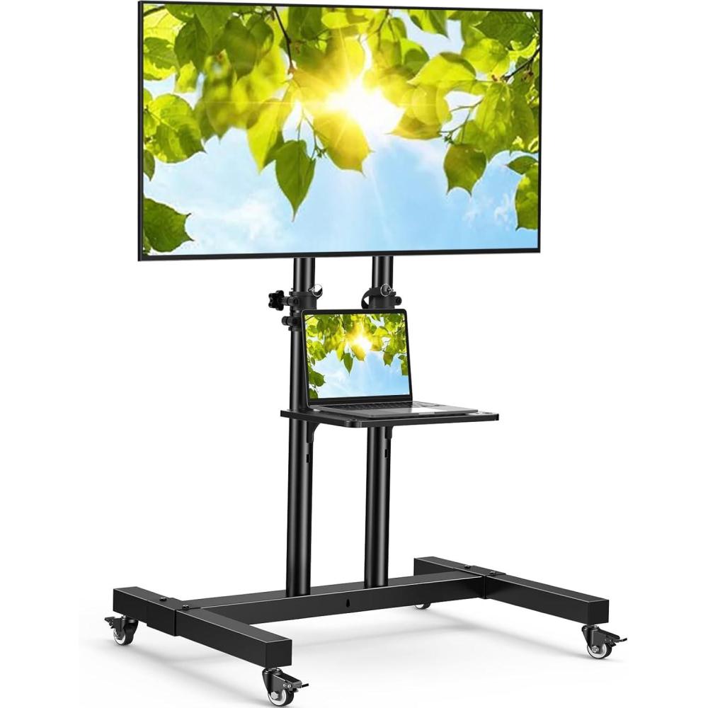 imagePERLESMITH Rolling TV Stand on Wheels for 3283 Inch Screens up to 110lbs Mobile TV Cart Height Adjustable Portable Outdoor TV Stand Tilt Rolling TV Cart with Shelf Max VESA 600x400mm PSTVMC033283 Inch