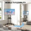 PERLESMITH Rolling TV Stand on Wheels for 32-83 Inch Screens up to 110lbs, Mobile TV Cart Height Adjustable Portable Outdoor TV Stand Tilt Rolling TV Cart with Shelf Max VESA 600x400mm PSTVMC03(32-86 Inch)