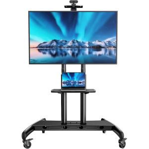 PERLESMITH Rolling TV Stand on Wheels for 32-83 Inch Screens up to 110lbs, Mobile TV Cart Height Adjustable Portable Outdoor TV Stand Tilt Rolling TV Cart with Shelf Max VESA 600x400mm PSTVMC03(55-90 Inch)