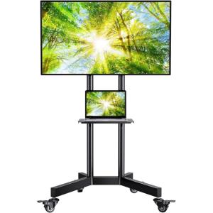 PERLESMITH Rolling TV Stand on Wheels for 32-83 Inch Screens up to 110lbs, Mobile TV Cart Height Adjustable Portable Outdoor TV Stand Tilt Rolling TV Cart with Shelf Max VESA 600x400mm PSTVMC03(32-86 Inch)