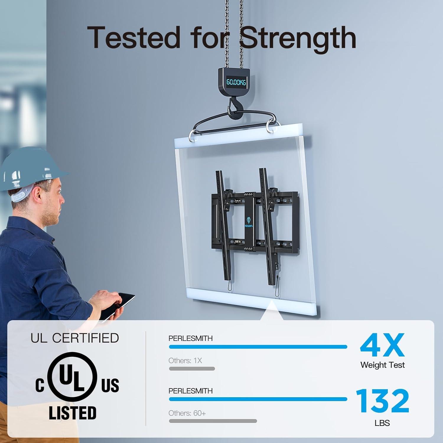 imagePERLESMITH Fixed TV Wall Mount Bracket Low Profile Design for Most 2660 inch LED LCD OLED4K Flat Screen TVs up to 115lb Ultra Slim Fixed TV Mount with Max VESA 400x400mm Fits 16 inch Wood StudBlack