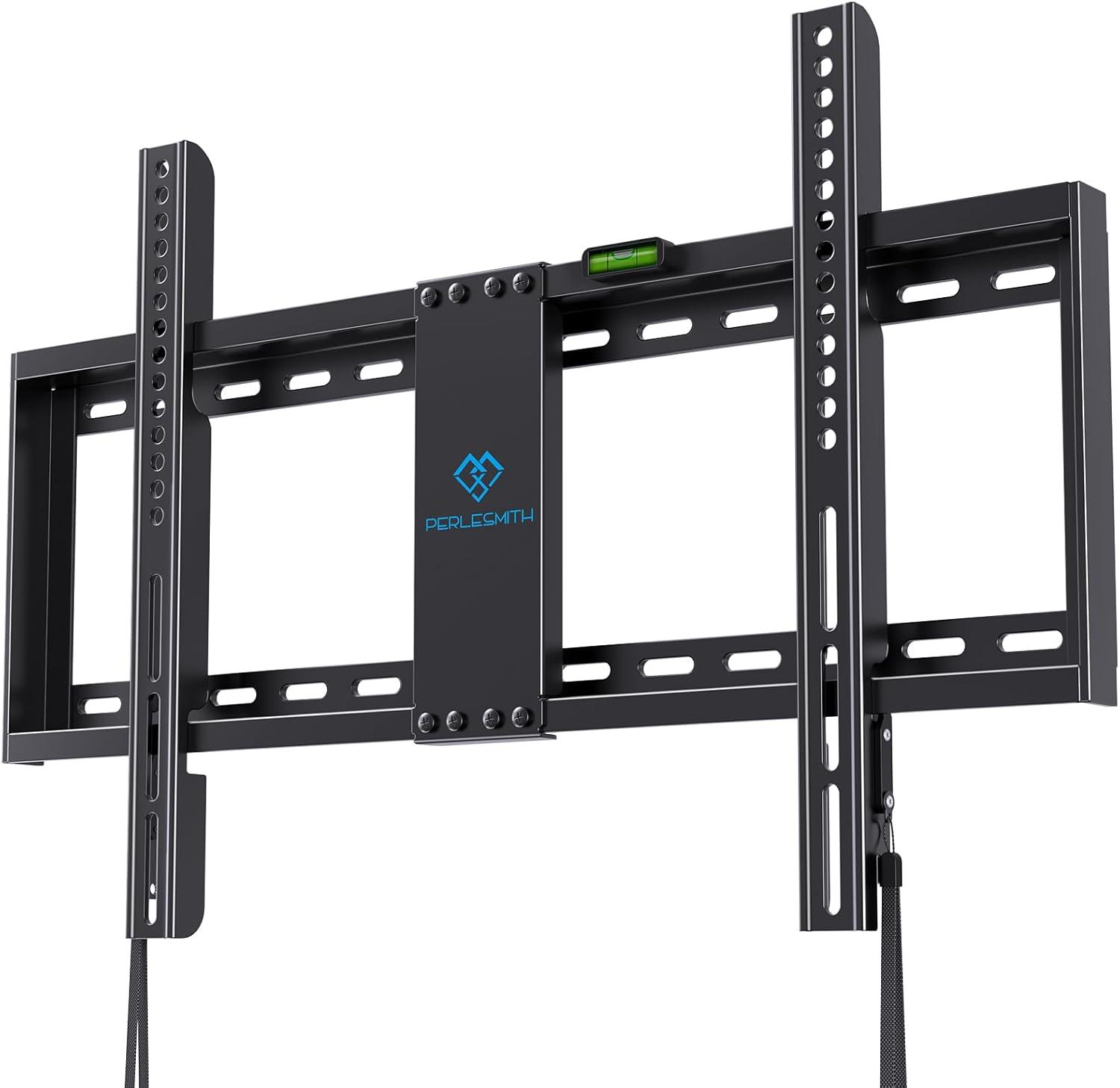 imagePERLESMITH Fixed TV Wall Mount Bracket Low Profile Design for Most 2660 inch LED LCD OLED4K Flat Screen TVs up to 115lb Ultra Slim Fixed TV Mount with Max VESA 400x400mm Fits 16 inch Wood StudBlack