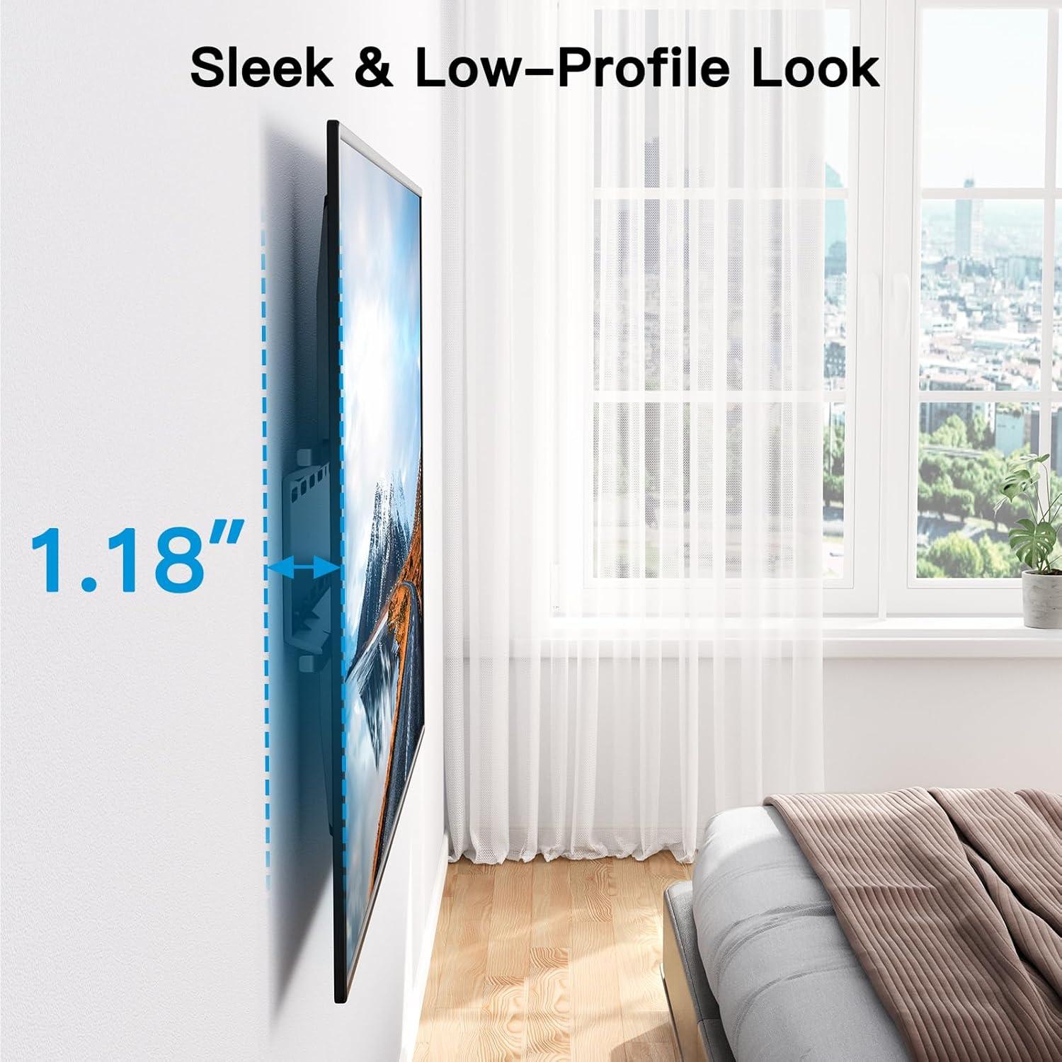imagePERLESMITH Fixed TV Wall Mount Bracket Low Profile Design for Most 2660 inch LED LCD OLED4K Flat Screen TVs up to 115lb Ultra Slim Fixed TV Mount with Max VESA 400x400mm Fits 16 inch Wood StudBlack