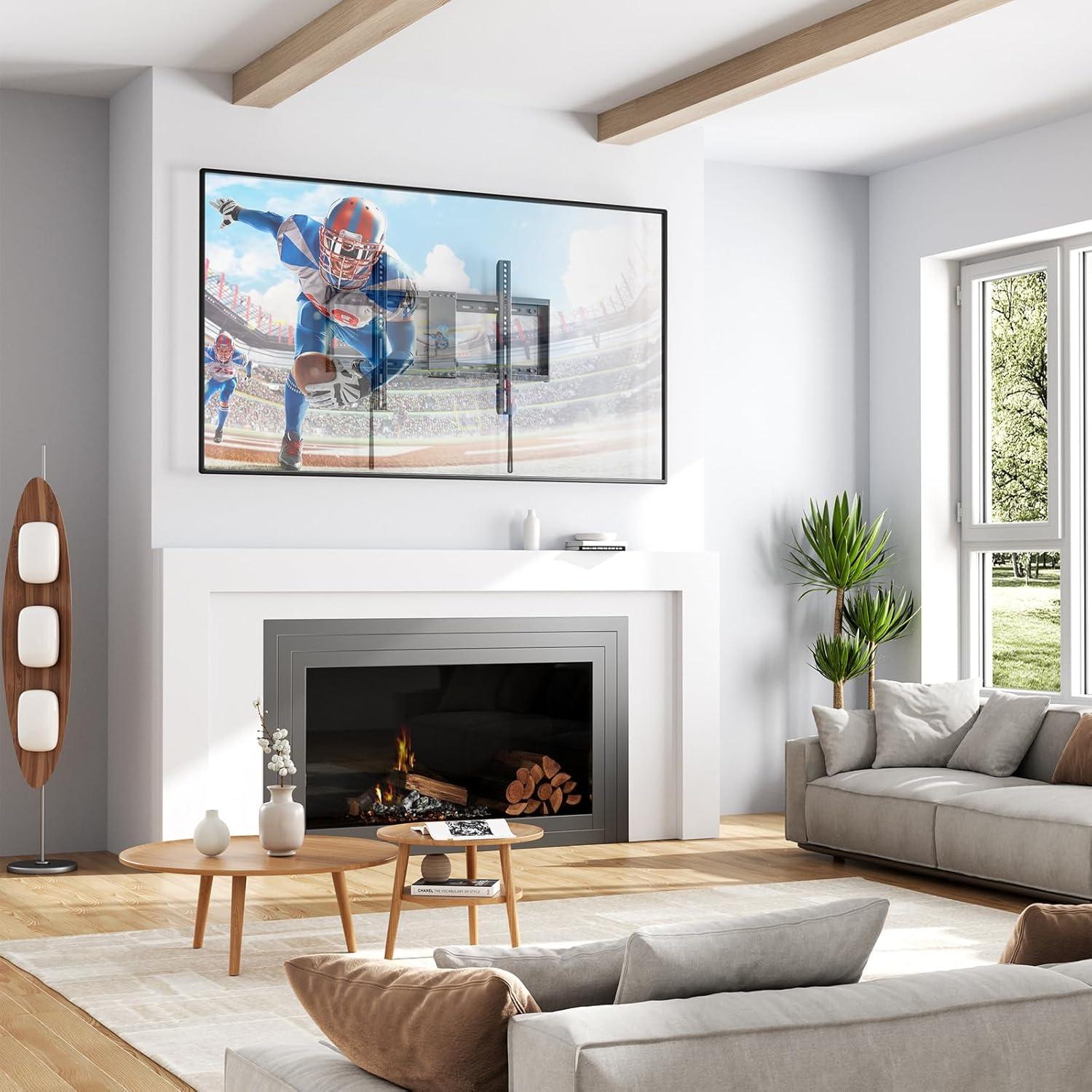 imagePERLESMITH Fixed TV Wall Mount Bracket Low Profile Design for Most 2660 inch LED LCD OLED4K Flat Screen TVs up to 115lb Ultra Slim Fixed TV Mount with Max VESA 400x400mm Fits 16 inch Wood StudBlack