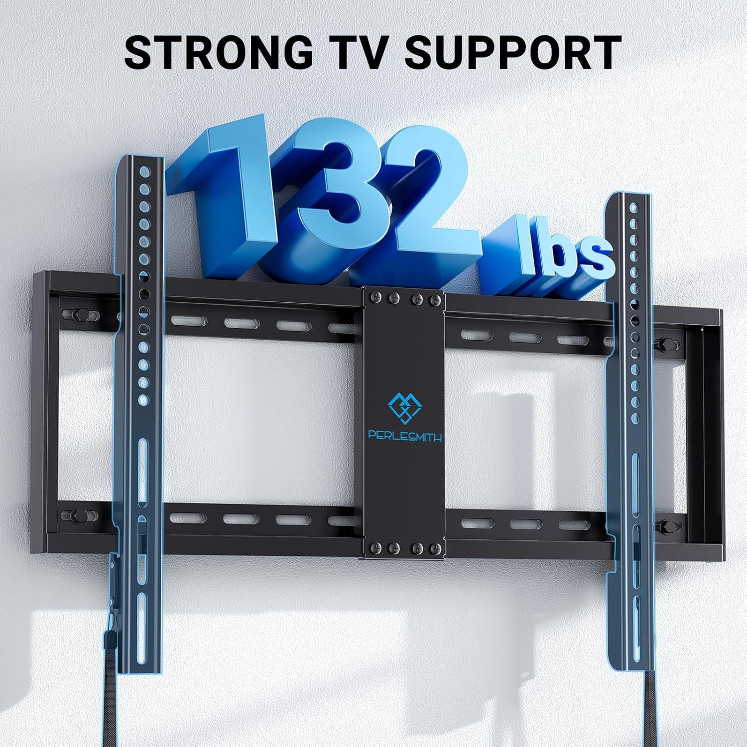 imagePERLESMITH Fixed TV Wall Mount Bracket Low Profile Design for Most 2660 inch LED LCD OLED4K Flat Screen TVs up to 115lb Ultra Slim Fixed TV Mount with Max VESA 400x400mm Fits 16 inch Wood StudBlack
