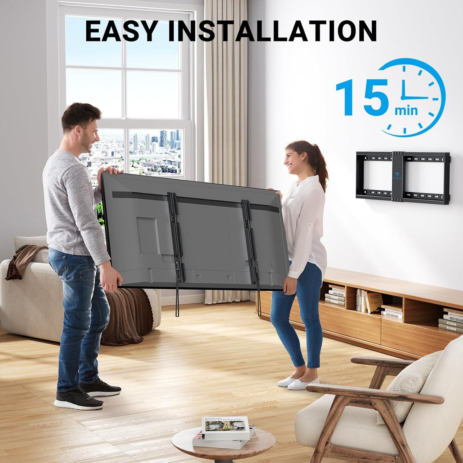 imagePERLESMITH Fixed TV Wall Mount Bracket Low Profile Design for Most 2660 inch LED LCD OLED4K Flat Screen TVs up to 115lb Ultra Slim Fixed TV Mount with Max VESA 400x400mm Fits 16 inch Wood StudBlack