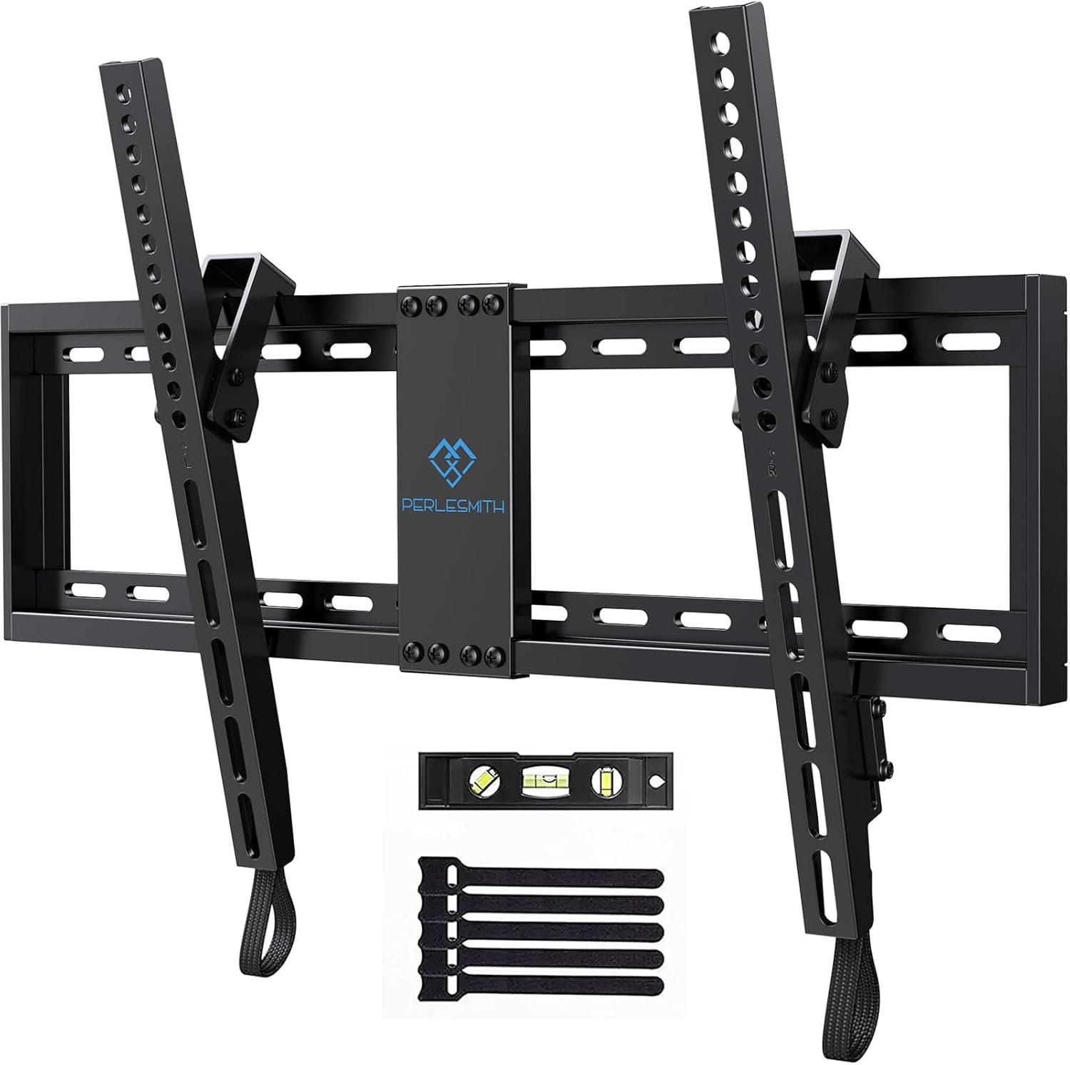 imagePERLESMITH Fixed TV Wall Mount Bracket Low Profile Design for Most 2660 inch LED LCD OLED4K Flat Screen TVs up to 115lb Ultra Slim Fixed TV Mount with Max VESA 400x400mm Fits 16 inch Wood StudBlack