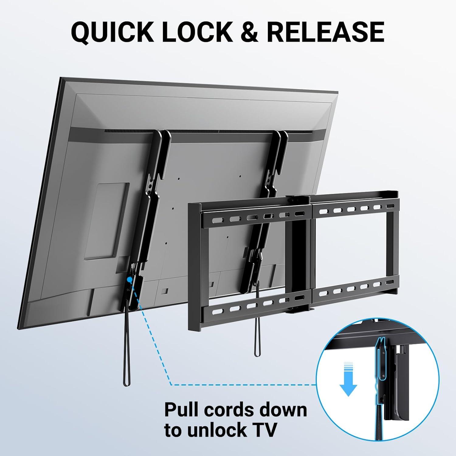 imagePERLESMITH Fixed TV Wall Mount Bracket Low Profile Design for Most 2660 inch LED LCD OLED4K Flat Screen TVs up to 115lb Ultra Slim Fixed TV Mount with Max VESA 400x400mm Fits 16 inch Wood StudBlack