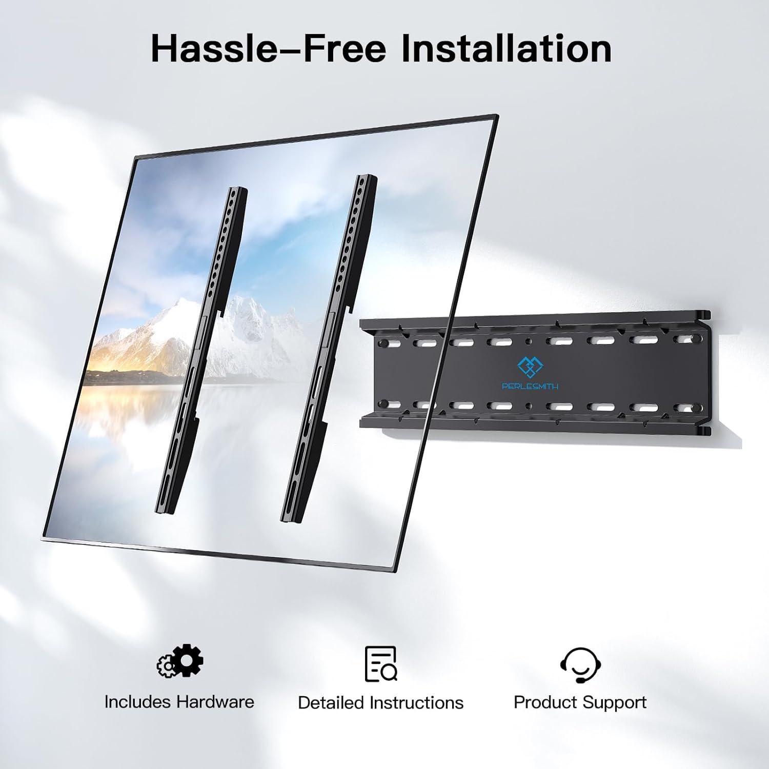 imagePERLESMITH Fixed TV Wall Mount Bracket Low Profile Design for Most 2660 inch LED LCD OLED4K Flat Screen TVs up to 115lb Ultra Slim Fixed TV Mount with Max VESA 400x400mm Fits 16 inch Wood StudBlack
