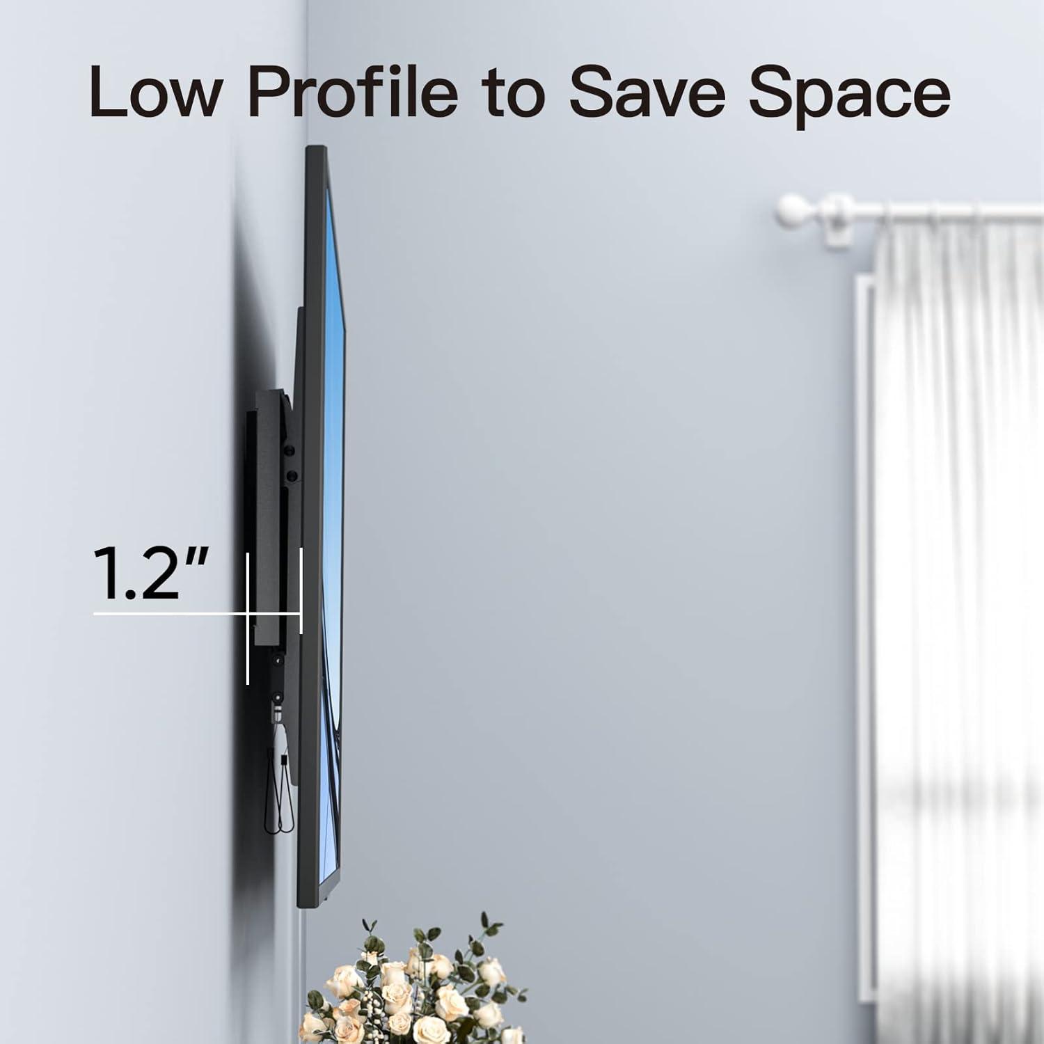 imagePERLESMITH Fixed TV Wall Mount Bracket Low Profile Design for Most 2660 inch LED LCD OLED4K Flat Screen TVs up to 115lb Ultra Slim Fixed TV Mount with Max VESA 400x400mm Fits 16 inch Wood StudBlack