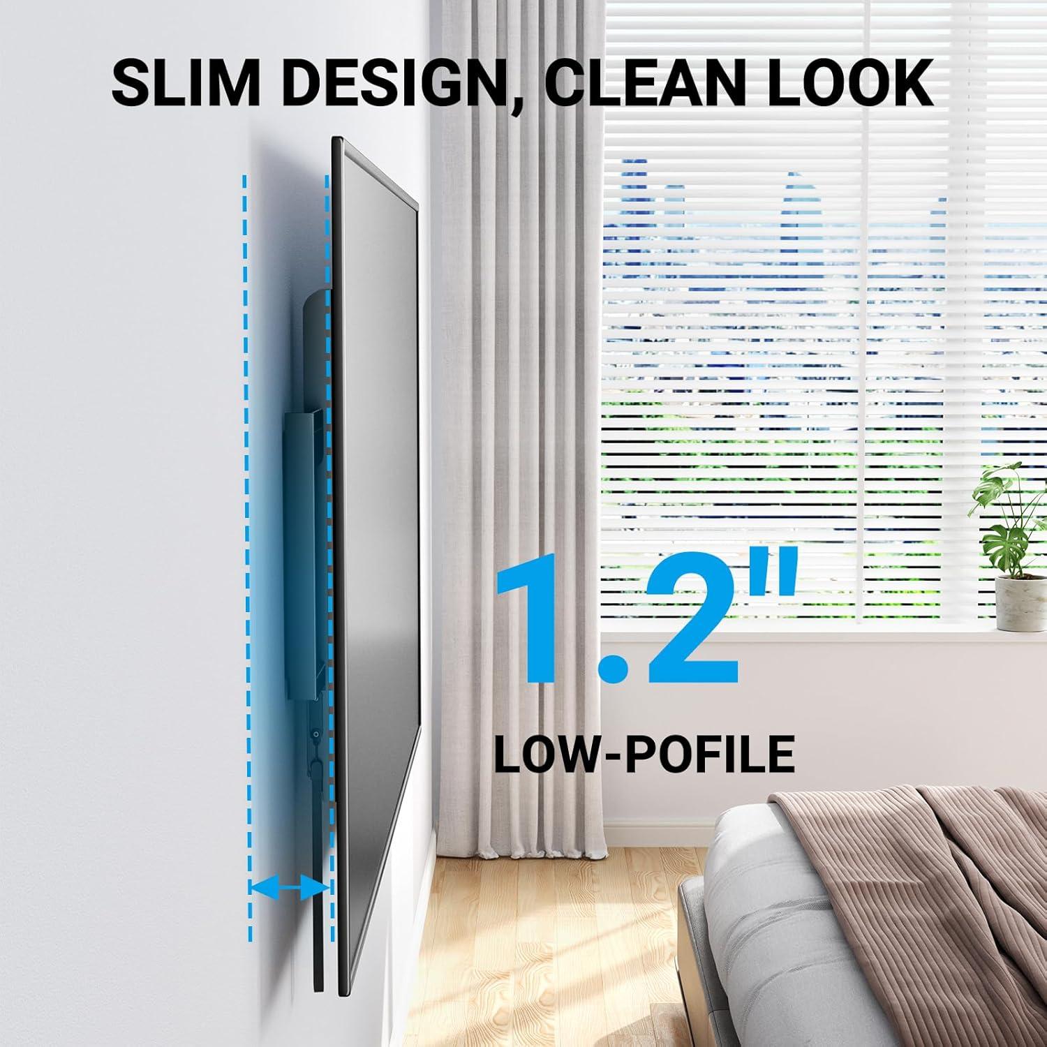 imagePERLESMITH Fixed TV Wall Mount Bracket Low Profile Design for Most 2660 inch LED LCD OLED4K Flat Screen TVs up to 115lb Ultra Slim Fixed TV Mount with Max VESA 400x400mm Fits 16 inch Wood StudBlack