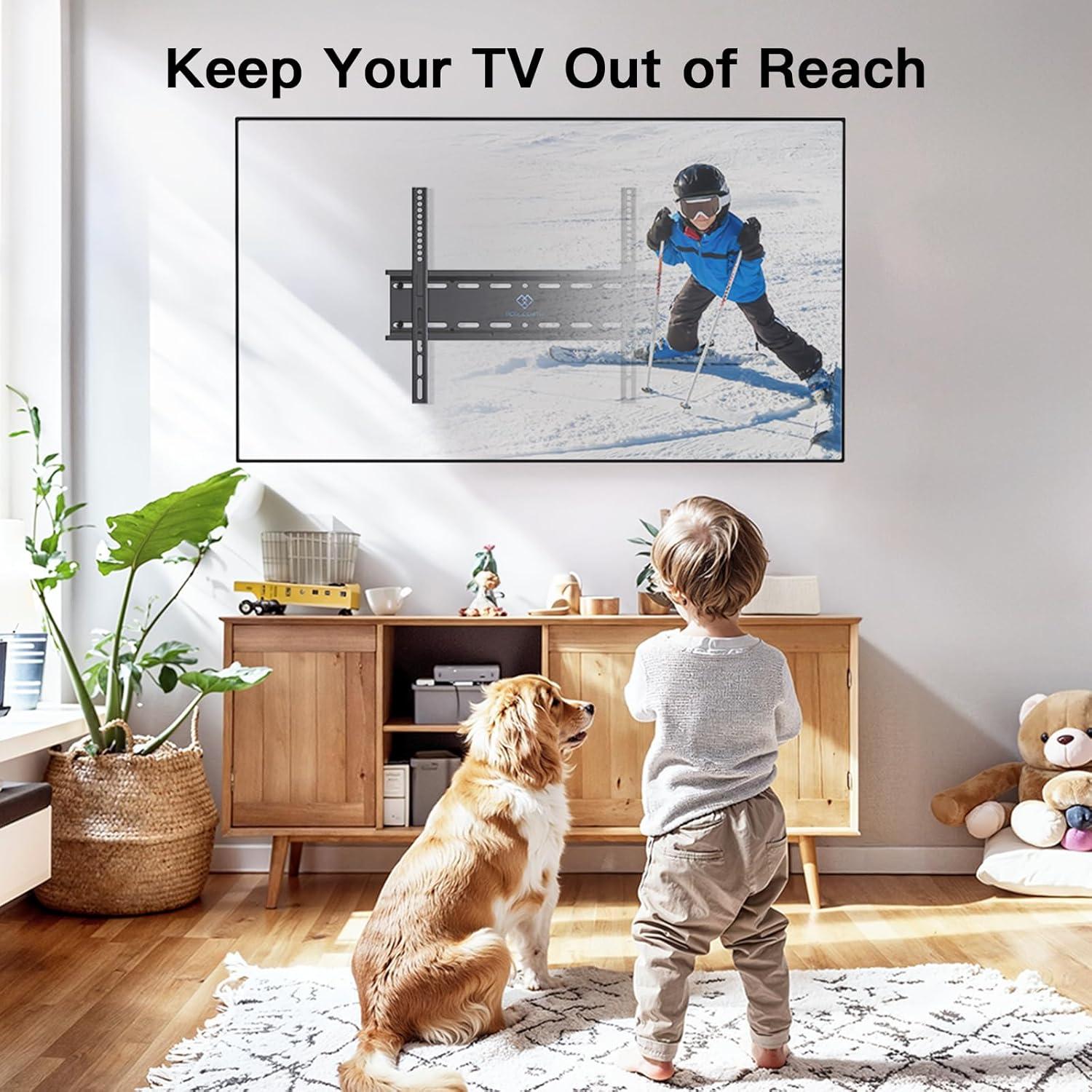 imagePERLESMITH Fixed TV Wall Mount Bracket Low Profile Design for Most 2660 inch LED LCD OLED4K Flat Screen TVs up to 115lb Ultra Slim Fixed TV Mount with Max VESA 400x400mm Fits 16 inch Wood StudBlack