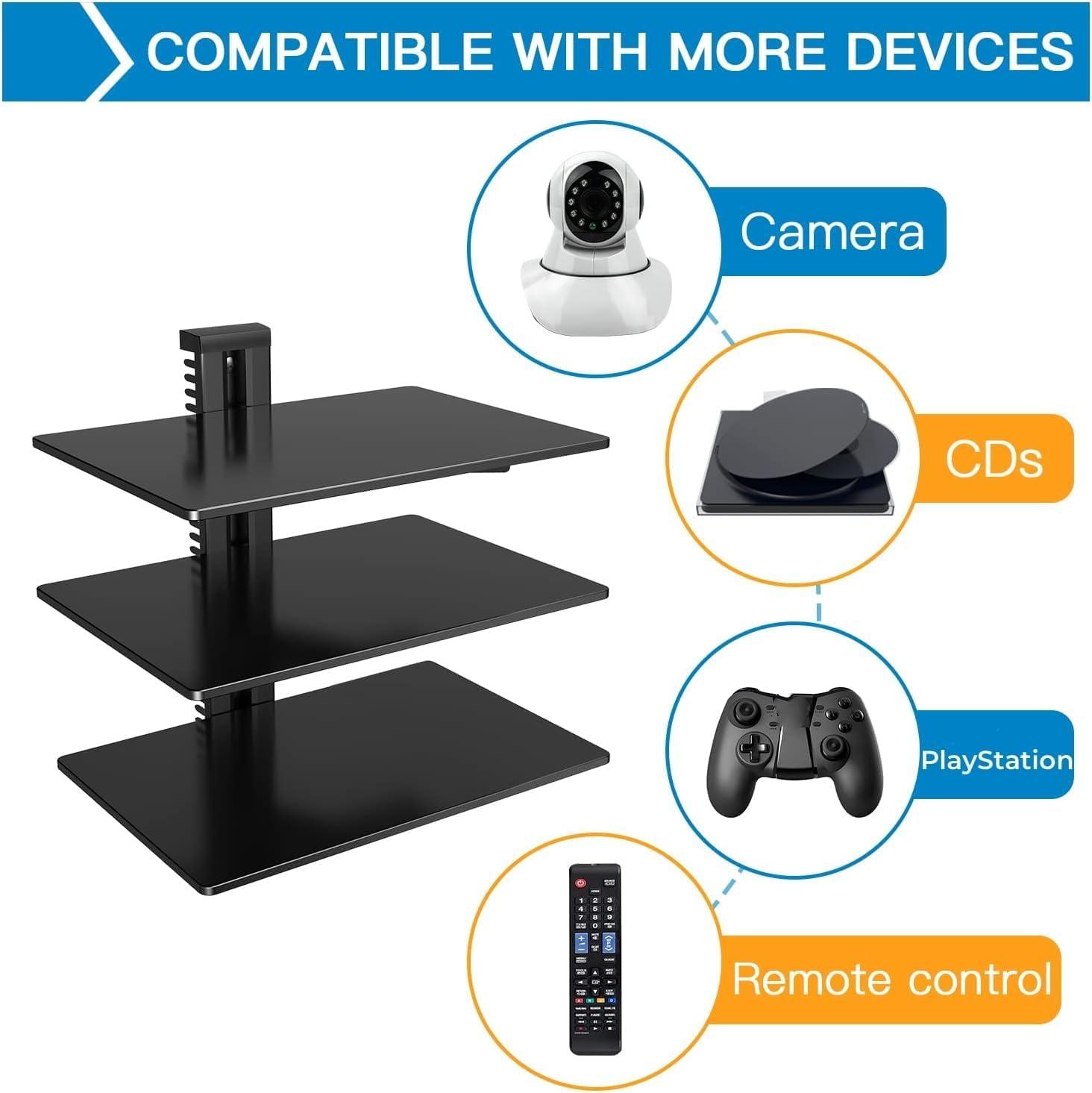 imagePERLESMITH Floating Wall Mounted Shelf AV Mount Shelf Holds up to 165lbs DVD DVR Component Shelf with Strengthened Tempered Glass Perfect for DVD Players TV Box and Cable Box PSDSK3Black