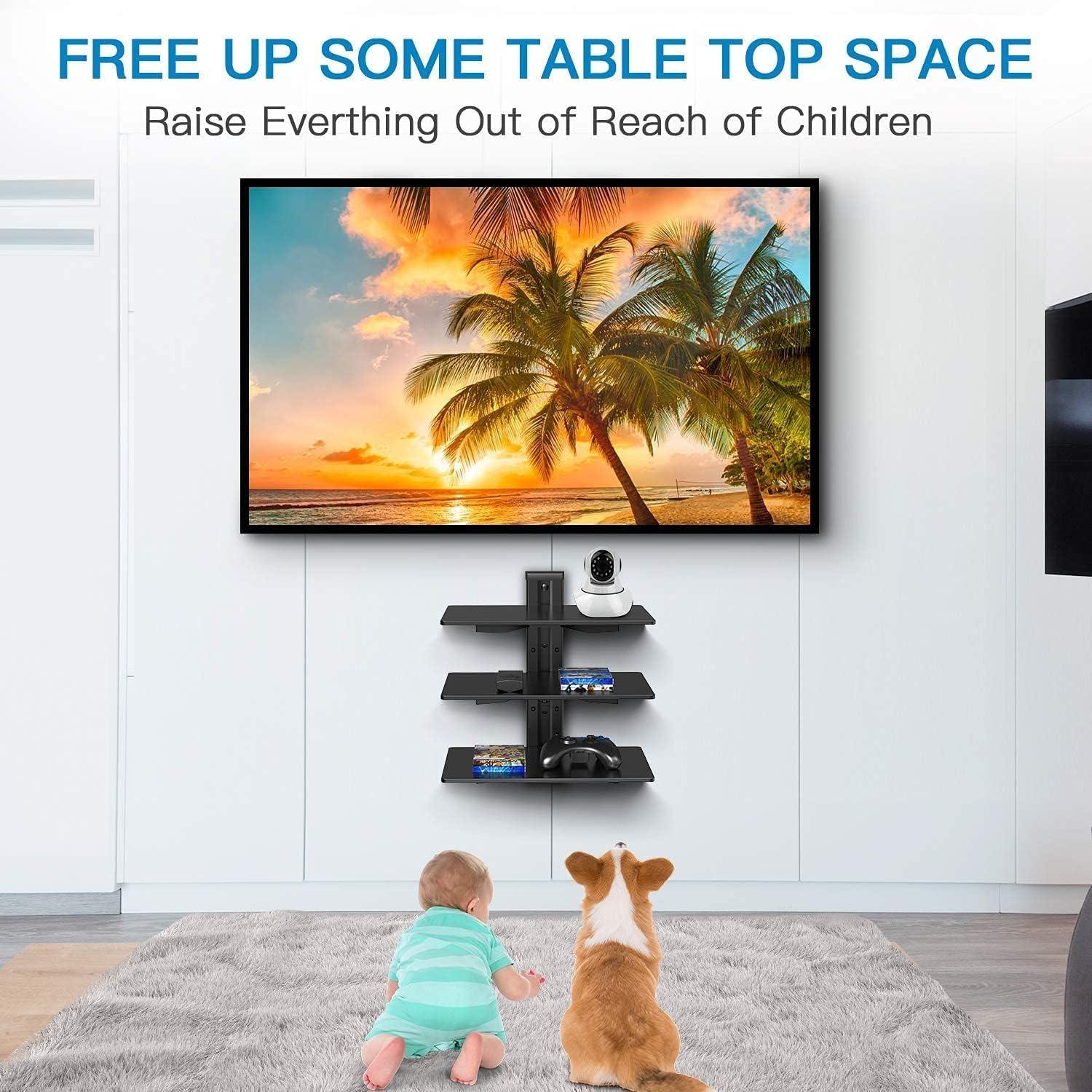 imagePERLESMITH Floating Wall Mounted Shelf AV Mount Shelf Holds up to 165lbs DVD DVR Component Shelf with Strengthened Tempered Glass Perfect for DVD Players TV Box and Cable Box PSDSK3Black