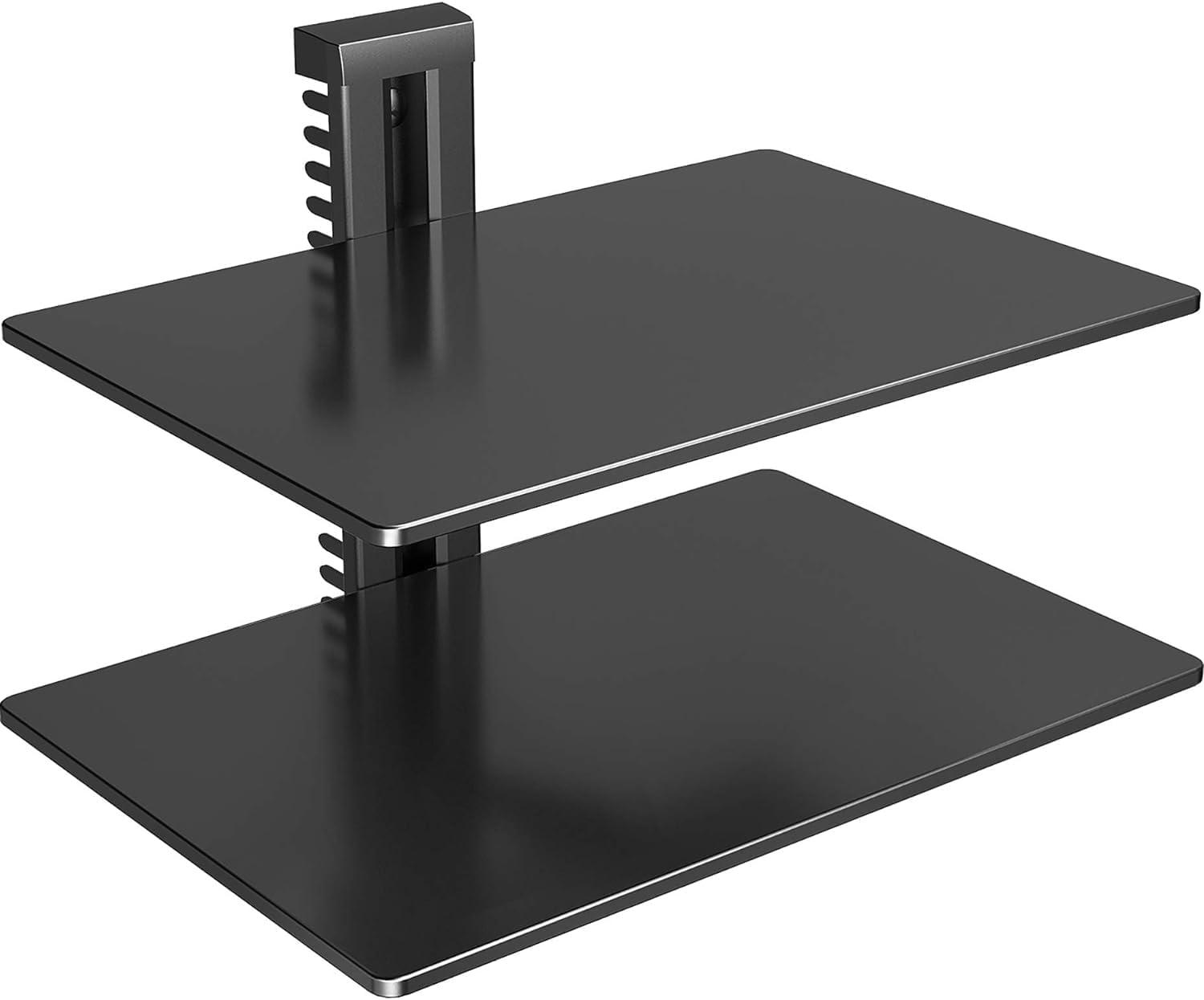 imagePERLESMITH Floating Wall Mounted Shelf AV Mount Shelf Holds up to 165lbs DVD DVR Component Shelf with Strengthened Tempered Glass Perfect for DVD Players TV Box and Cable Box PSDSK3Black