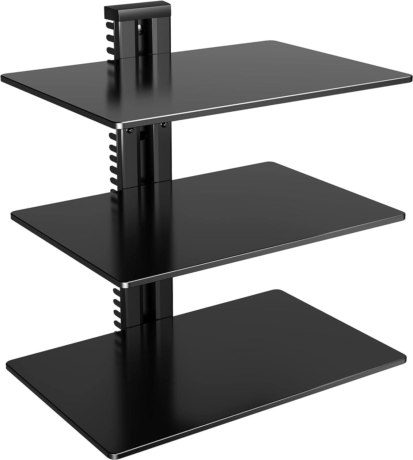imagePERLESMITH Floating Wall Mounted Shelf AV Mount Shelf Holds up to 165lbs DVD DVR Component Shelf with Strengthened Tempered Glass Perfect for DVD Players TV Box and Cable Box PSDSK3Black