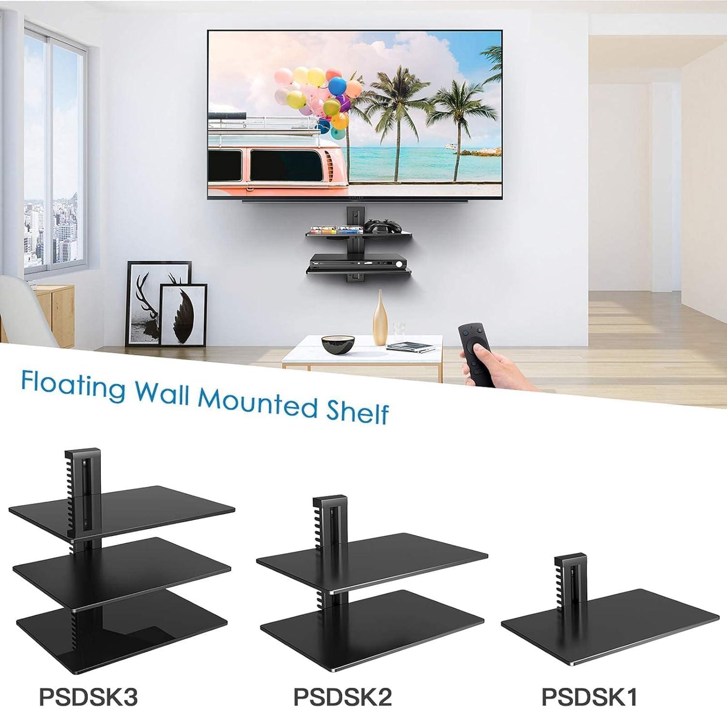 imagePERLESMITH Floating Wall Mounted Shelf AV Mount Shelf Holds up to 165lbs DVD DVR Component Shelf with Strengthened Tempered Glass Perfect for DVD Players TV Box and Cable Box PSDSK3Black