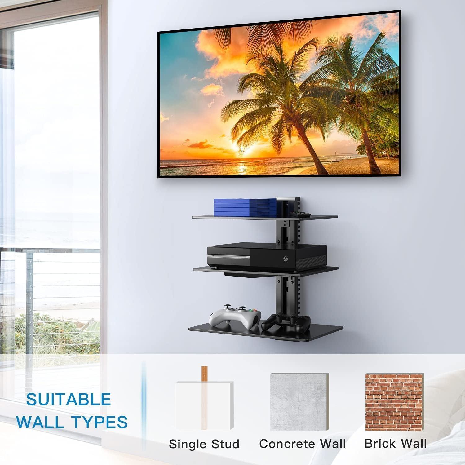 imagePERLESMITH Floating Wall Mounted Shelf AV Mount Shelf Holds up to 165lbs DVD DVR Component Shelf with Strengthened Tempered Glass Perfect for DVD Players TV Box and Cable Box PSDSK3Black