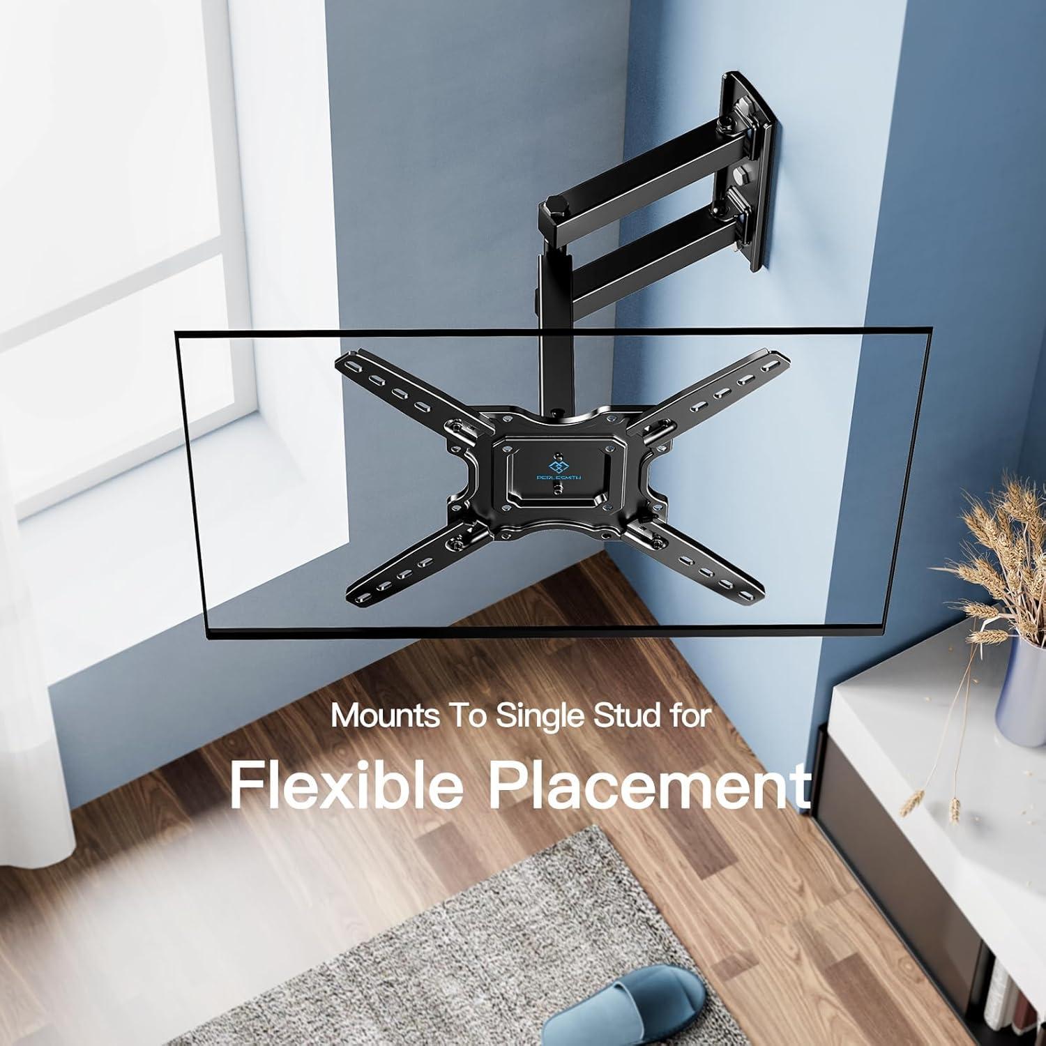 imagePERLESMITH TV Wall Mount Full Motion for 3265 Inch Flat Curved Screen TVs TV Mount with Swivels Tilts Extension Dual Articulating Bracket Arms Supports up to 99 lbs Max VESA 400x400 PSMFK9Fits 2660 TVs Single Wood Stud