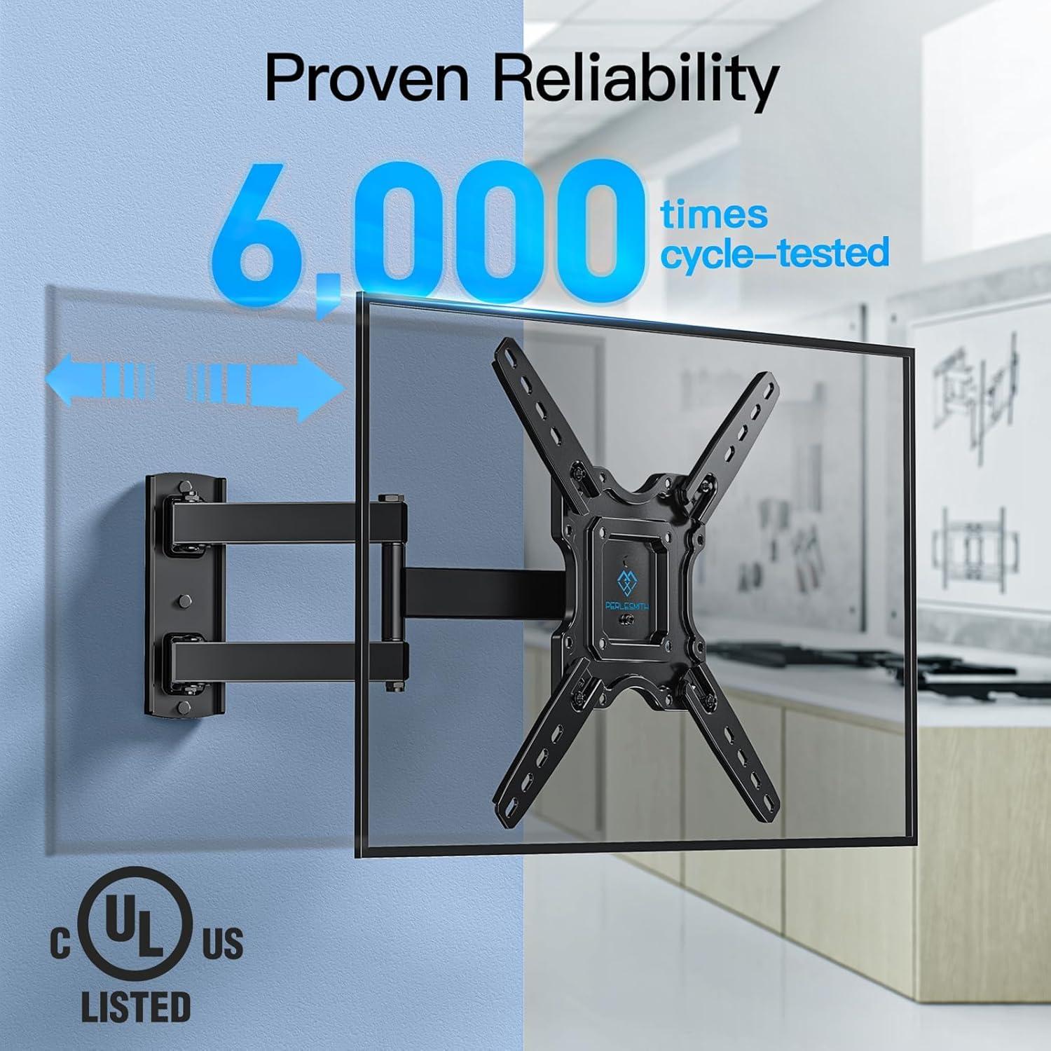 imagePERLESMITH TV Wall Mount Full Motion for 3265 Inch Flat Curved Screen TVs TV Mount with Swivels Tilts Extension Dual Articulating Bracket Arms Supports up to 99 lbs Max VESA 400x400 PSMFK9Fits 2660 TVs Single Wood Stud