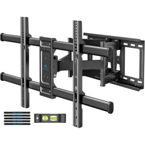 PERLESMITH Full Motion TV Wall Mount for Most 37-82 inch TVs up to 132 lbs, TV Mount with Dual Articulating Arms with Tilt and Extension, Fits 12″ 16″ Studs, Max VESA 600x400mm, PSLFK1(16″ wood studs – 37″-70″ full motion)