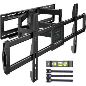 PERLESMITH Full Motion TV Wall Mount for Most 37-82 inch TVs up to 132 lbs, TV Mount with Dual Articulating Arms with Tilt and Extension, Fits 12″ 16″ Studs, Max VESA 600x400mm, PSLFK1(24″ wood studs – 42″-97″ full motion)
