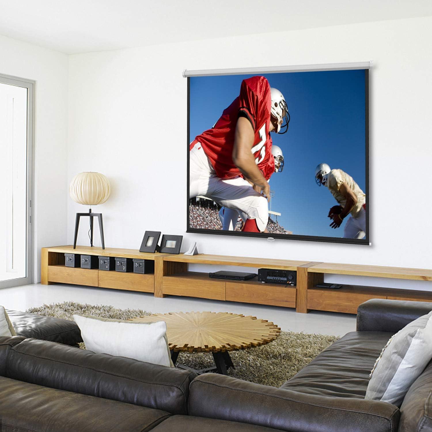 imagePERLESMITH 100 Inch Projector Screen Pull Down 169 HD Retractable Rising Projector Screen with AutoLocking Manual Movie Projector Screen for Indoor Outdoor Home Theater Office Movies PSMS1
