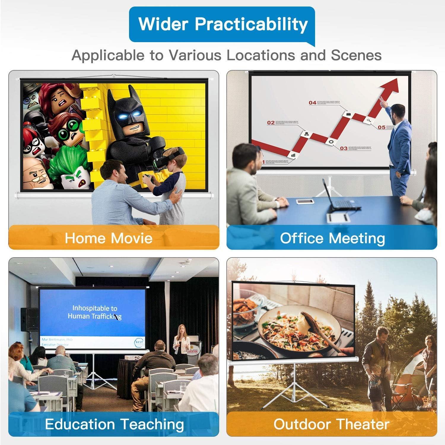 imagePERLESMITH Projector Screen with Stand 100 Inch 4K Ultra HD 169 Portable Outdoor Indoor Movie 3D Widescreen with Foldable Tripod Retractable Screen for Home Theater Gaming Office