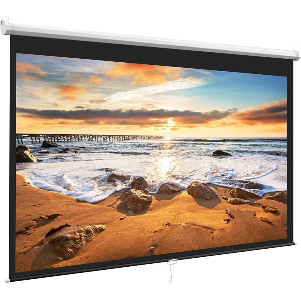 imagePERLESMITH 100 Inch Projector Screen Pull Down 169 HD Retractable Rising Projector Screen with AutoLocking Manual Movie Projector Screen for Indoor Outdoor Home Theater Office Movies  PSMS1