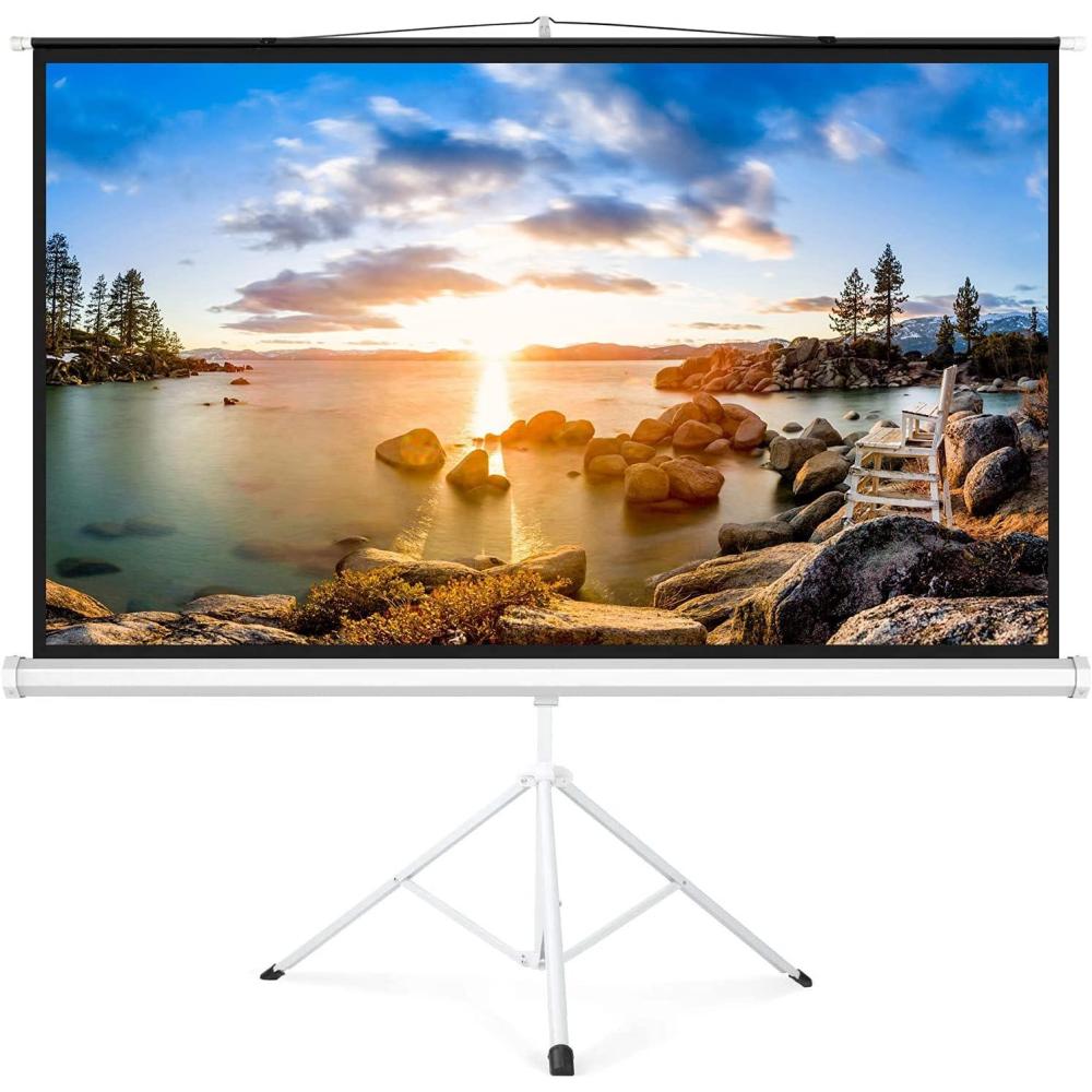 imagePERLESMITH Projector Screen with Stand 100 Inch 4K Ultra HD 169 Portable Outdoor Indoor Movie 3D Widescreen with Foldable Tripod Retractable Screen for Home Theater Gaming Office