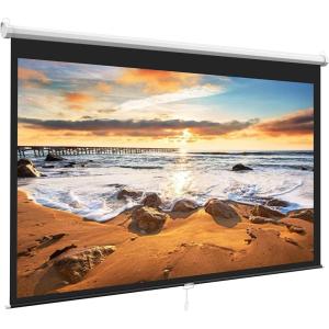 PERLESMITH 100 Inch Projector Screen Pull Down, 16:9 HD Retractable Rising Projector Screen with Auto-Locking, Manual Movie Projector Screen for Indoor Outdoor Home Theater Office Movies – PSMS1