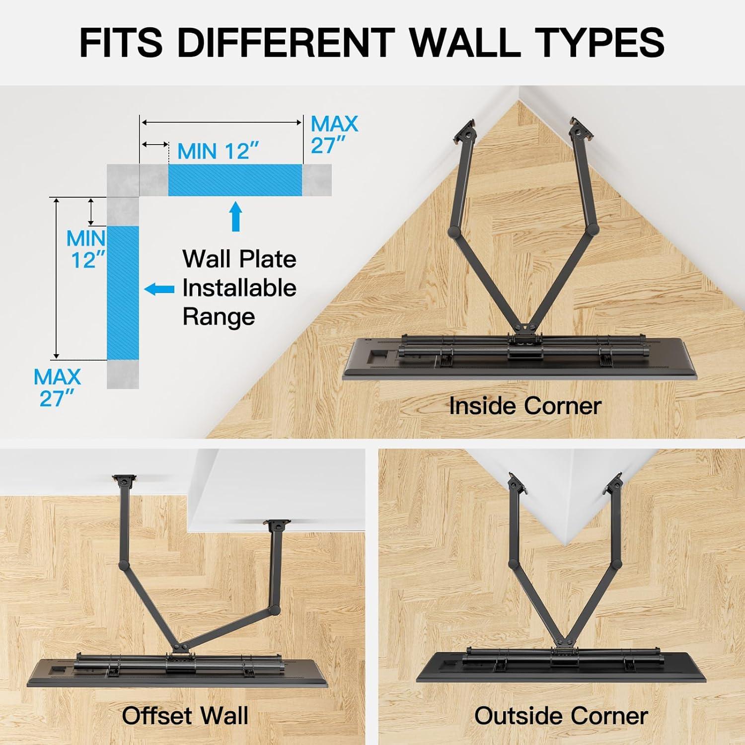 imagePERLESMITH Corner TV Wall Mount Full Motion Corner TV Bracket Fits 3770 Inch LED LCD 4K Flat Curved Screen TVs Hold up to 99 lbs Max VESA 600x400 Tilt Swivel and Level PSCLF1
