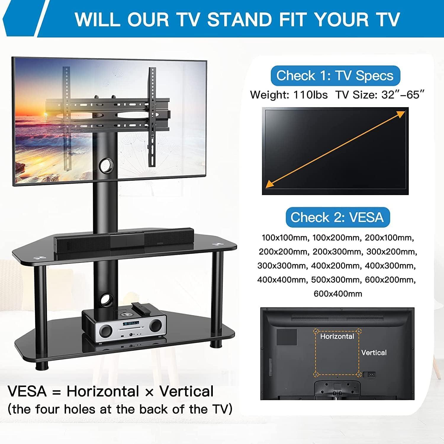 imagePERLESMITH Swivel Floor TV StandBase for 3265 Inch TVsUniversal Corner TV Stand Mount with Storage for MediaHeight Adjustable Entertainment Stand with Cable Management VESA 600x400mm PSFS03