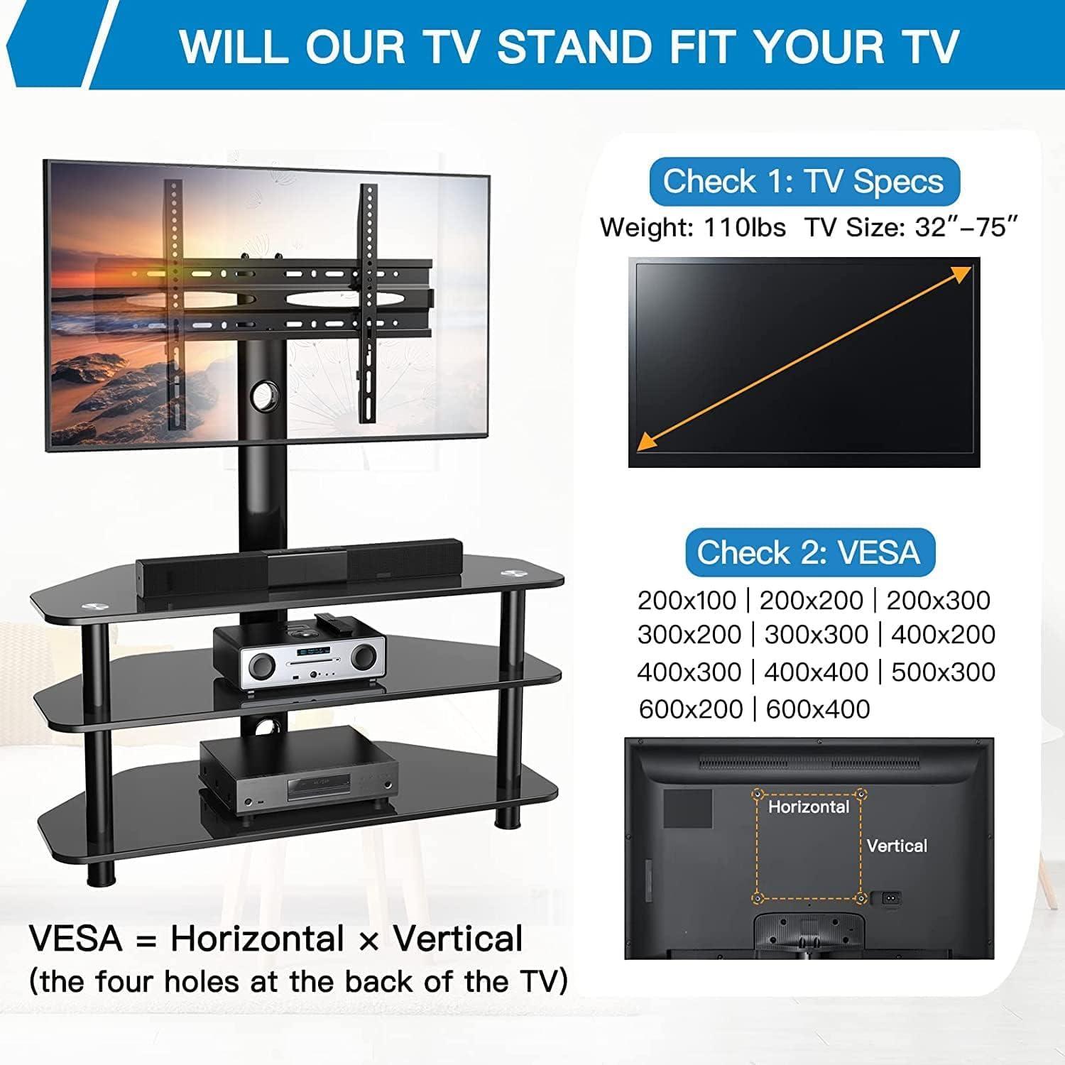 imagePERLESMITH Swivel Floor TV StandBase for 3275 Inch TVsUniversal Corner TV Floor Stand with Storage for MediaHeight Adjustable Entertainment Stand with Cable Management VESA 600x400mm PSFS04