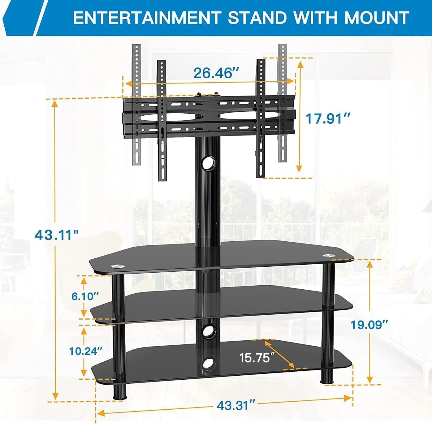 imagePERLESMITH Swivel Floor TV StandBase for 3275 Inch TVsUniversal Corner TV Floor Stand with Storage for MediaHeight Adjustable Entertainment Stand with Cable Management VESA 600x400mm PSFS04
