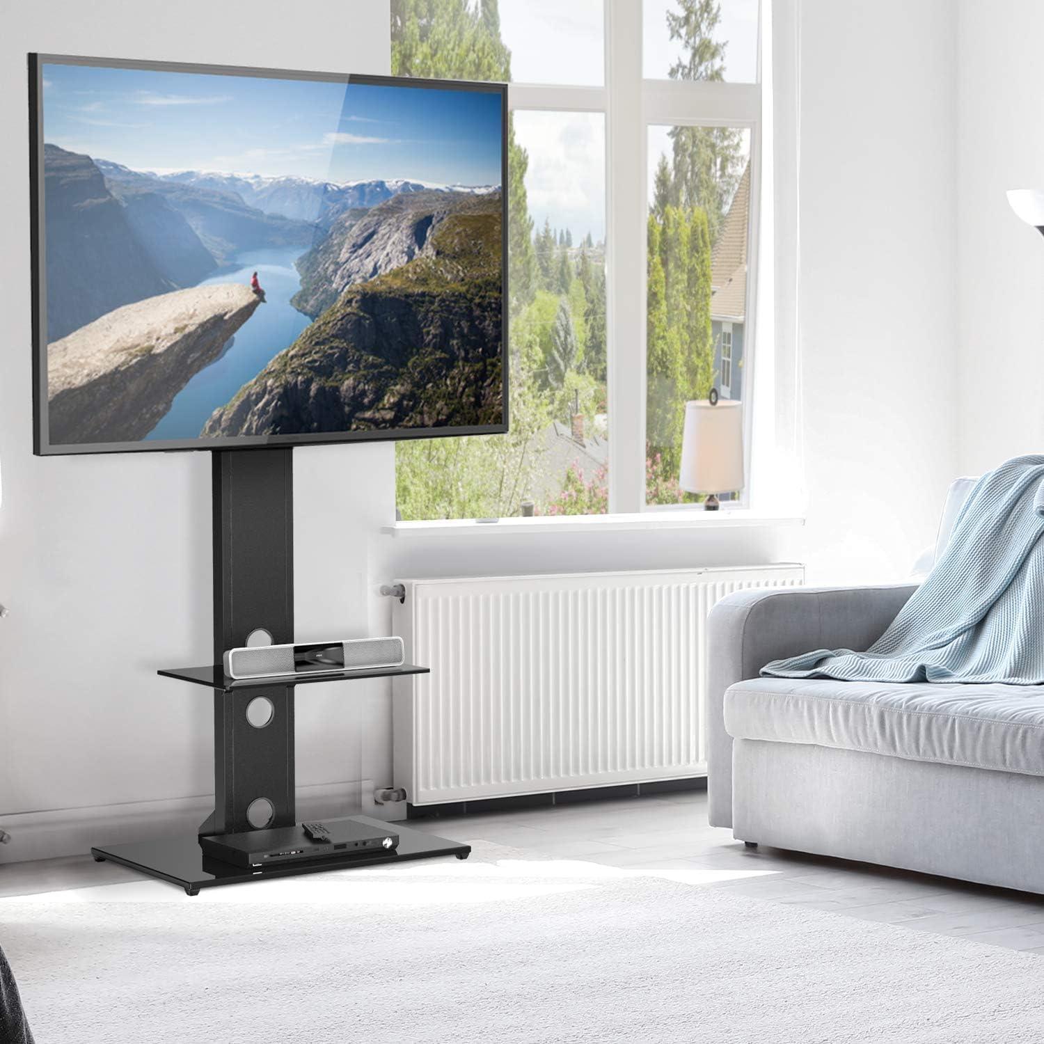 imagePERLESMITH Swivel Floor TV StandBase with Shelves for Most 3275 inch LCD LED TVs Universal TV Mount Stand Perfect for Corner amp Bedroom Height Adjustable amp Cable Management VESA 600x400mm