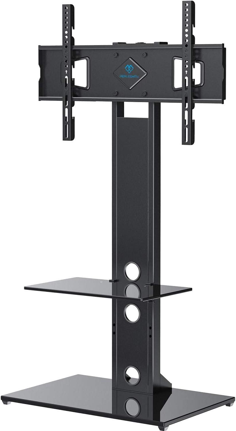 imagePERLESMITH Swivel Floor TV StandBase with Shelves for Most 3275 inch LCD LED TVs Universal TV Mount Stand Perfect for Corner amp Bedroom Height Adjustable amp Cable Management VESA 600x400mm