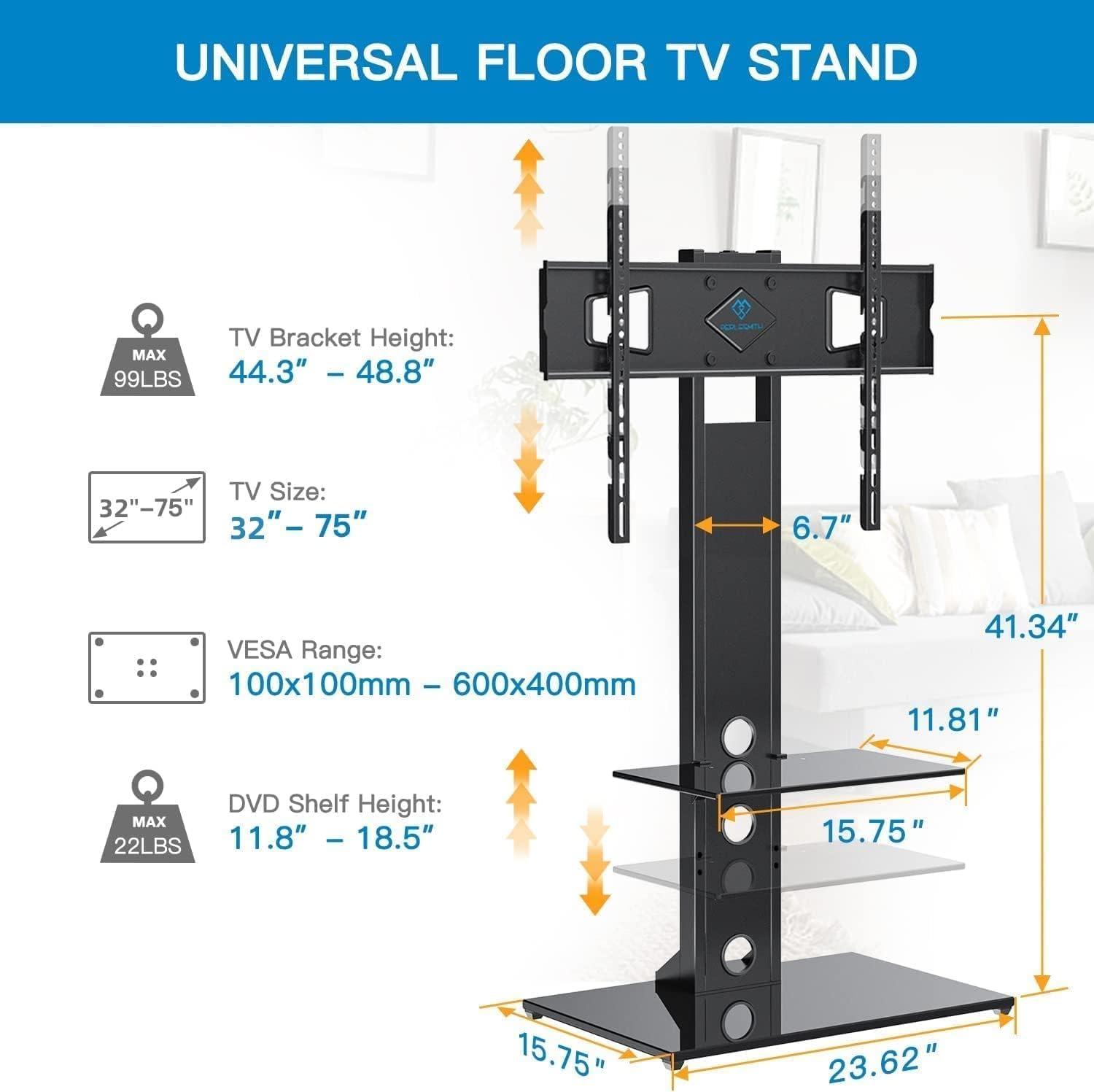 imagePERLESMITH Swivel Floor TV StandBase with Shelves for Most 3275 inch LCD LED TVs Universal TV Mount Stand Perfect for Corner amp Bedroom Height Adjustable amp Cable Management VESA 600x400mm