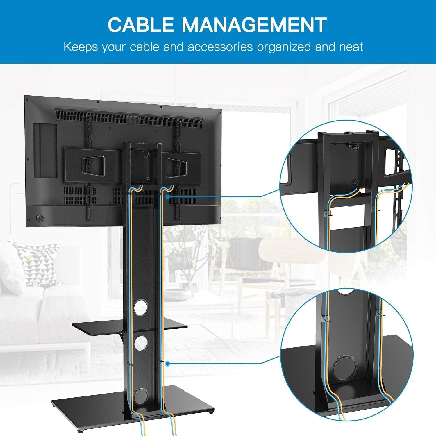 imagePERLESMITH Swivel Floor TV StandBase with Shelves for Most 3275 inch LCD LED TVs Universal TV Mount Stand Perfect for Corner amp Bedroom Height Adjustable amp Cable Management VESA 600x400mm