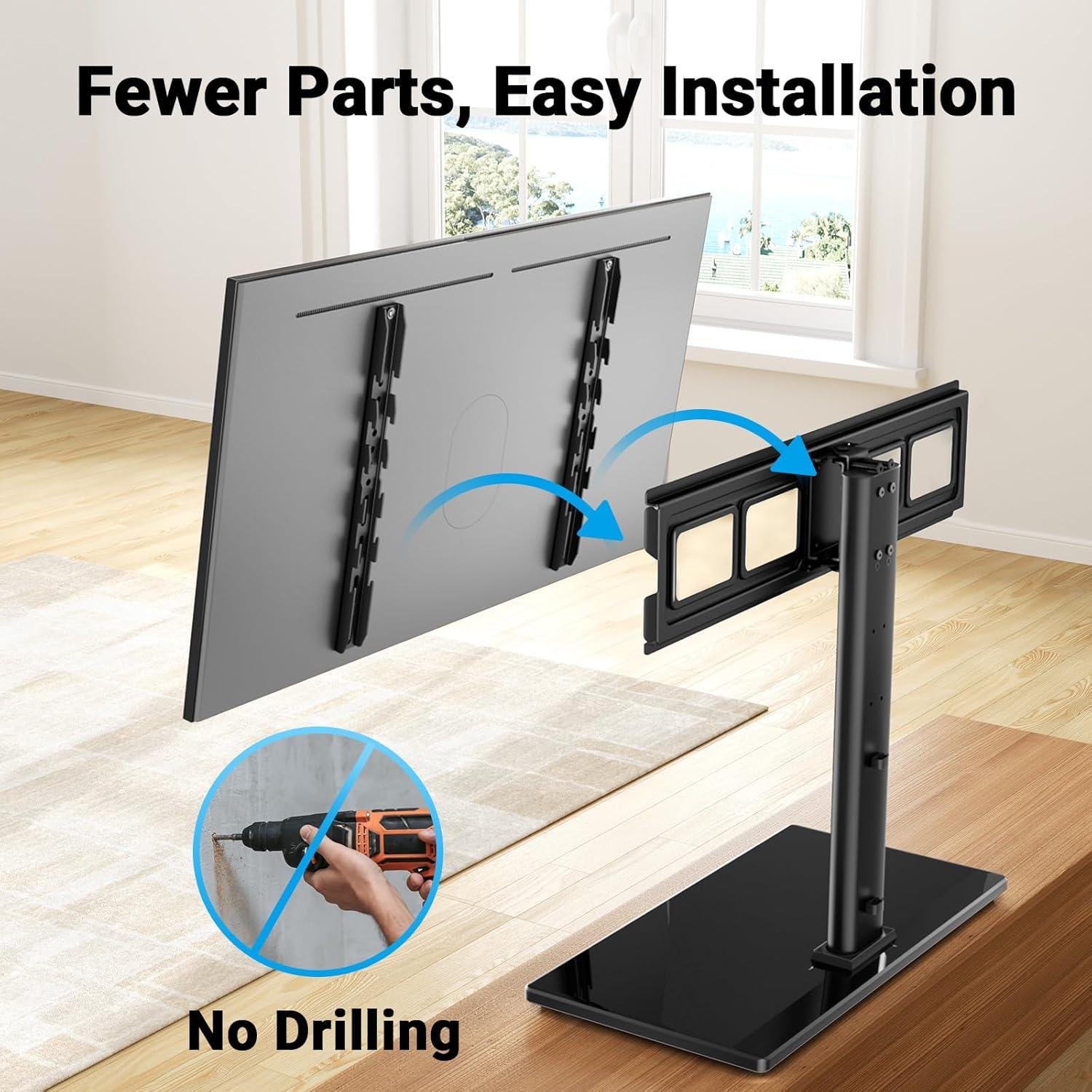 imagePERLESMITH Swivel Universal TV Stand Mount for 3286 Inch LCD OLED FlatCurved Screen TVs up to 99lbsHeight Adjustable Table Top TV StandBase with Tempered Glass BaseampWire ManagementVESA 600x400mm32 to 86 screen