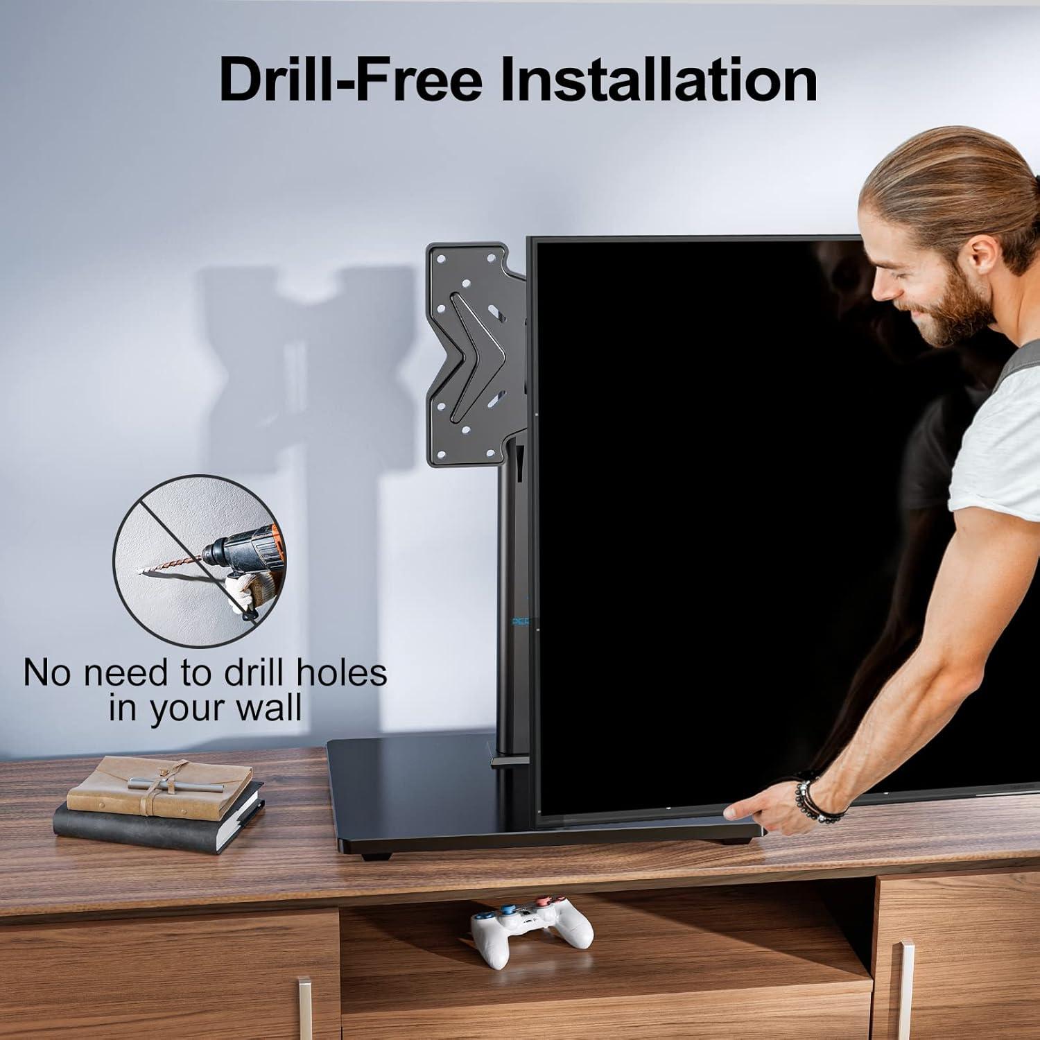 imagePERLESMITH Swivel Universal TV Stand for 1943 inch TVs or Monitor Height Adjustable TV Mount Stand with Tempered Glass Base Max VESA 200x200mm Holds up to 44lbs PSTVS07