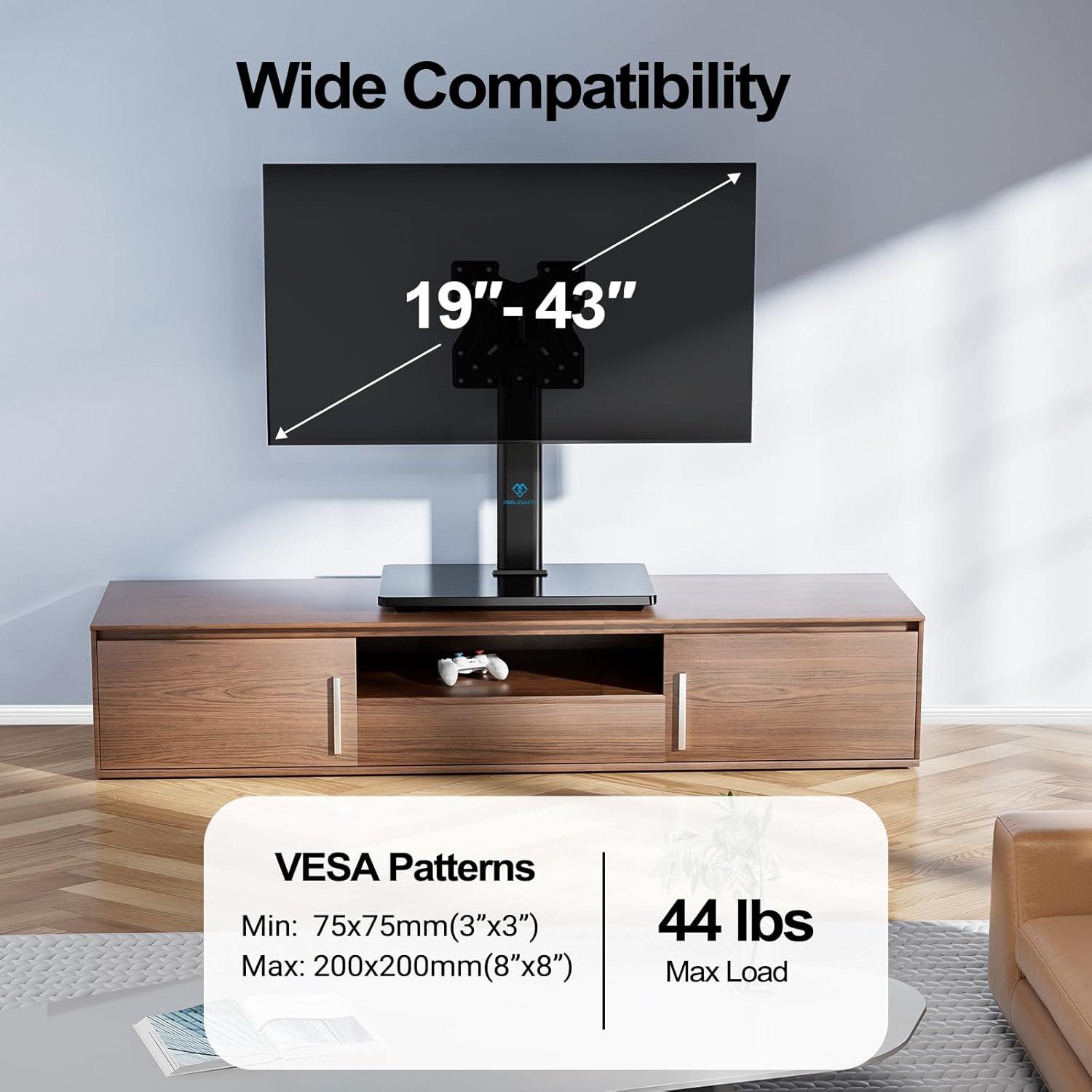 imagePERLESMITH Swivel Universal TV Stand for 1943 inch TVs or Monitor Height Adjustable TV Mount Stand with Tempered Glass Base Max VESA 200x200mm Holds up to 44lbs PSTVS07