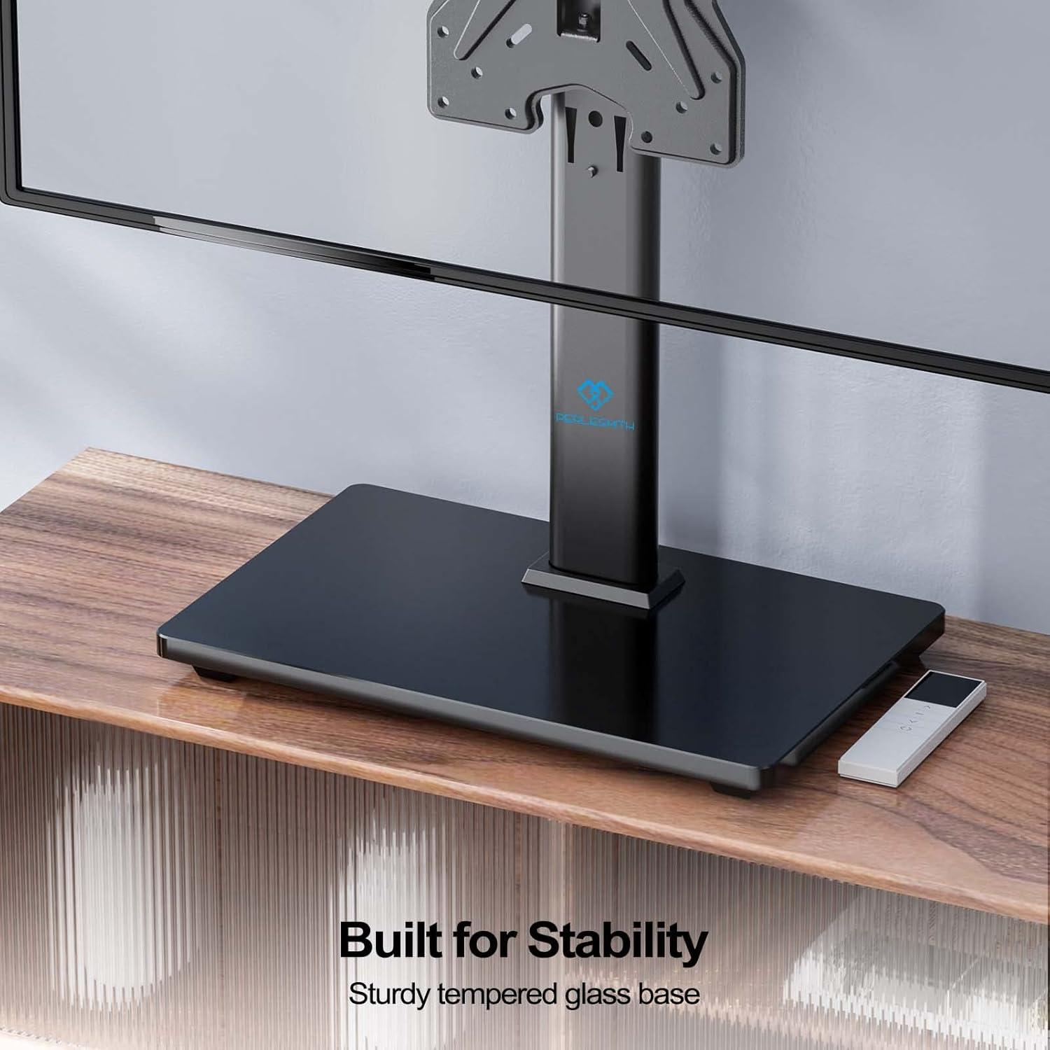 imagePERLESMITH Swivel Universal TV Stand for 1943 inch TVs or Monitor Height Adjustable TV Mount Stand with Tempered Glass Base Max VESA 200x200mm Holds up to 44lbs PSTVS07